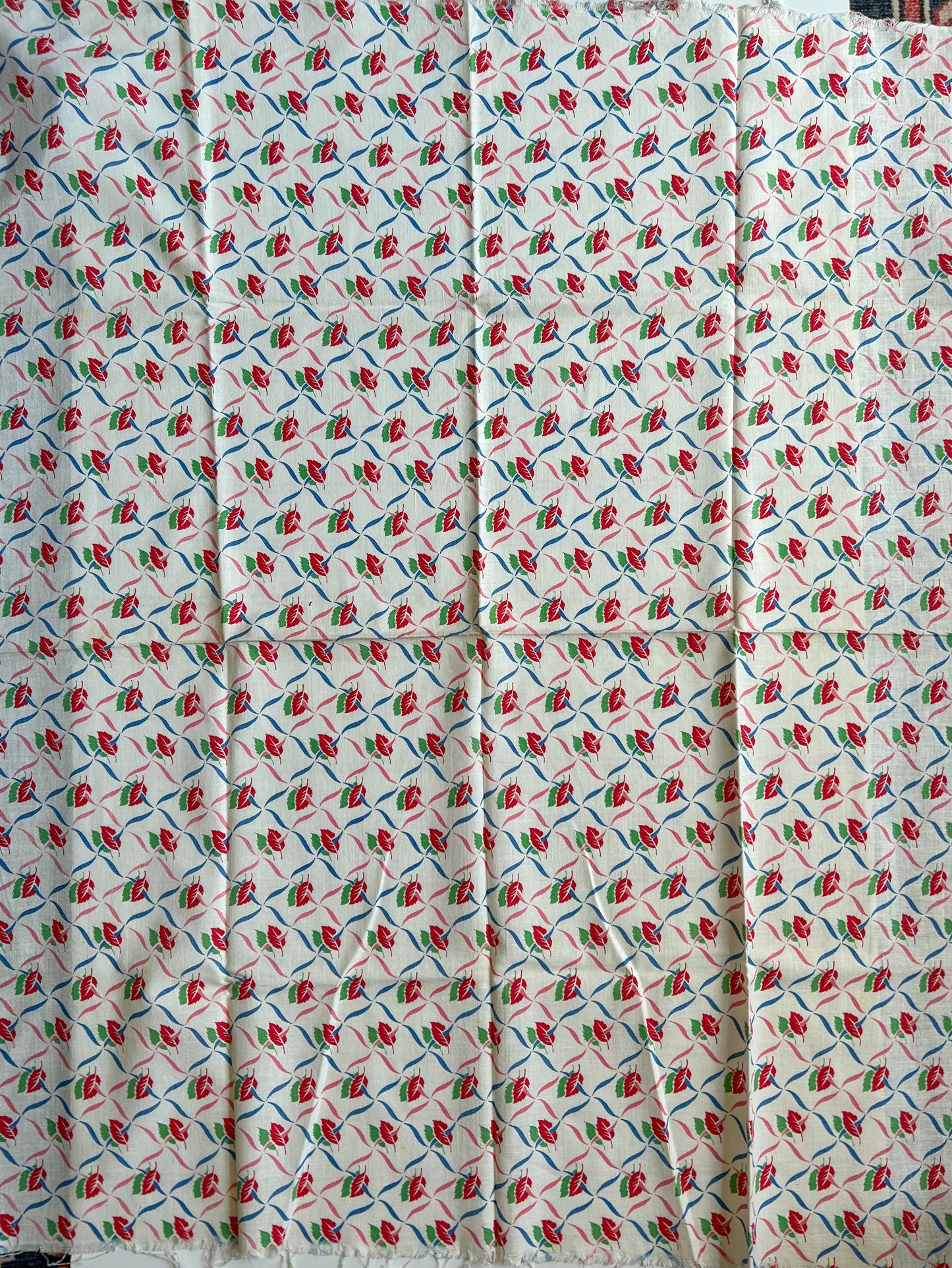 Pair 2 Vintage Leaf Pattern Feed Sacks