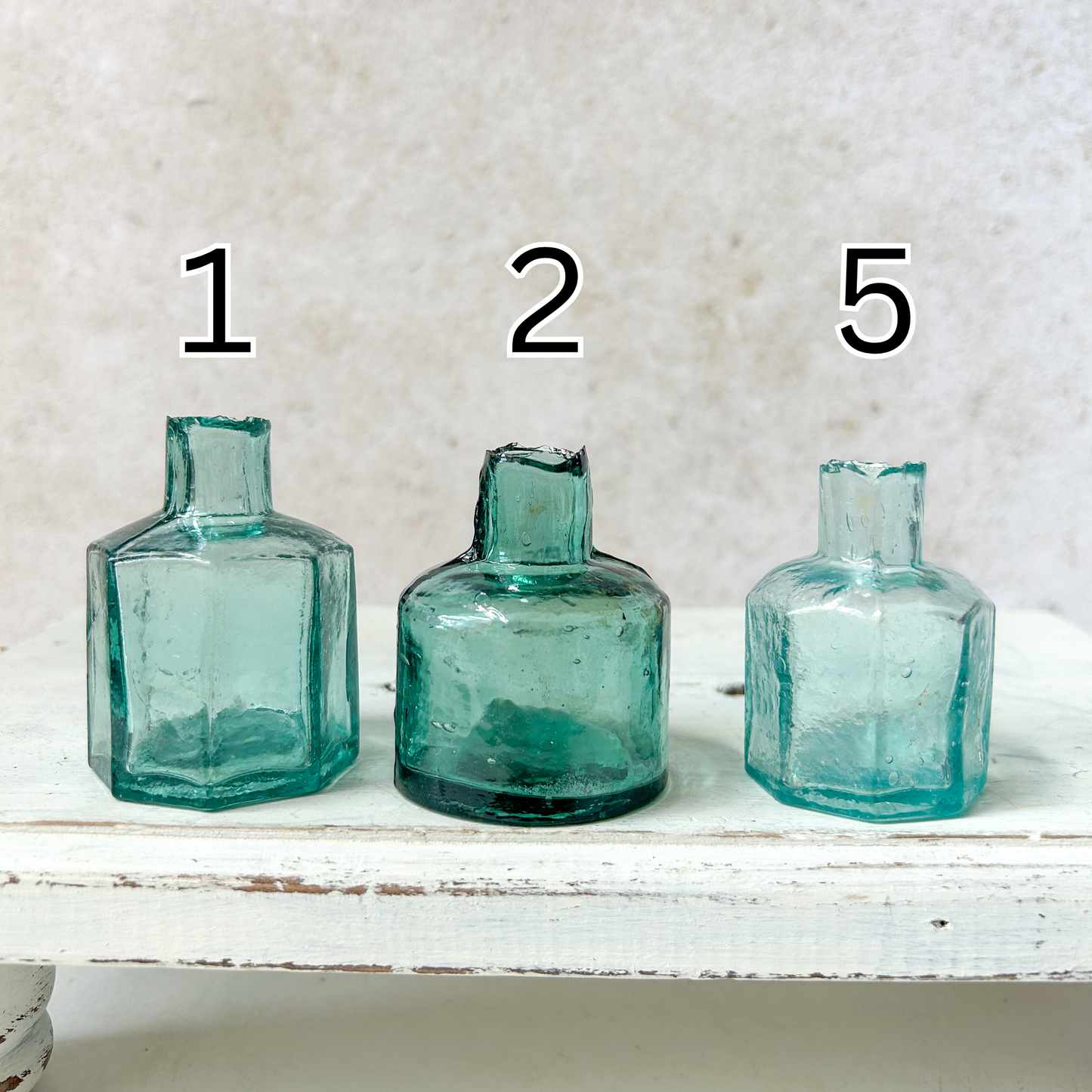 English Teal Glass Inkwells