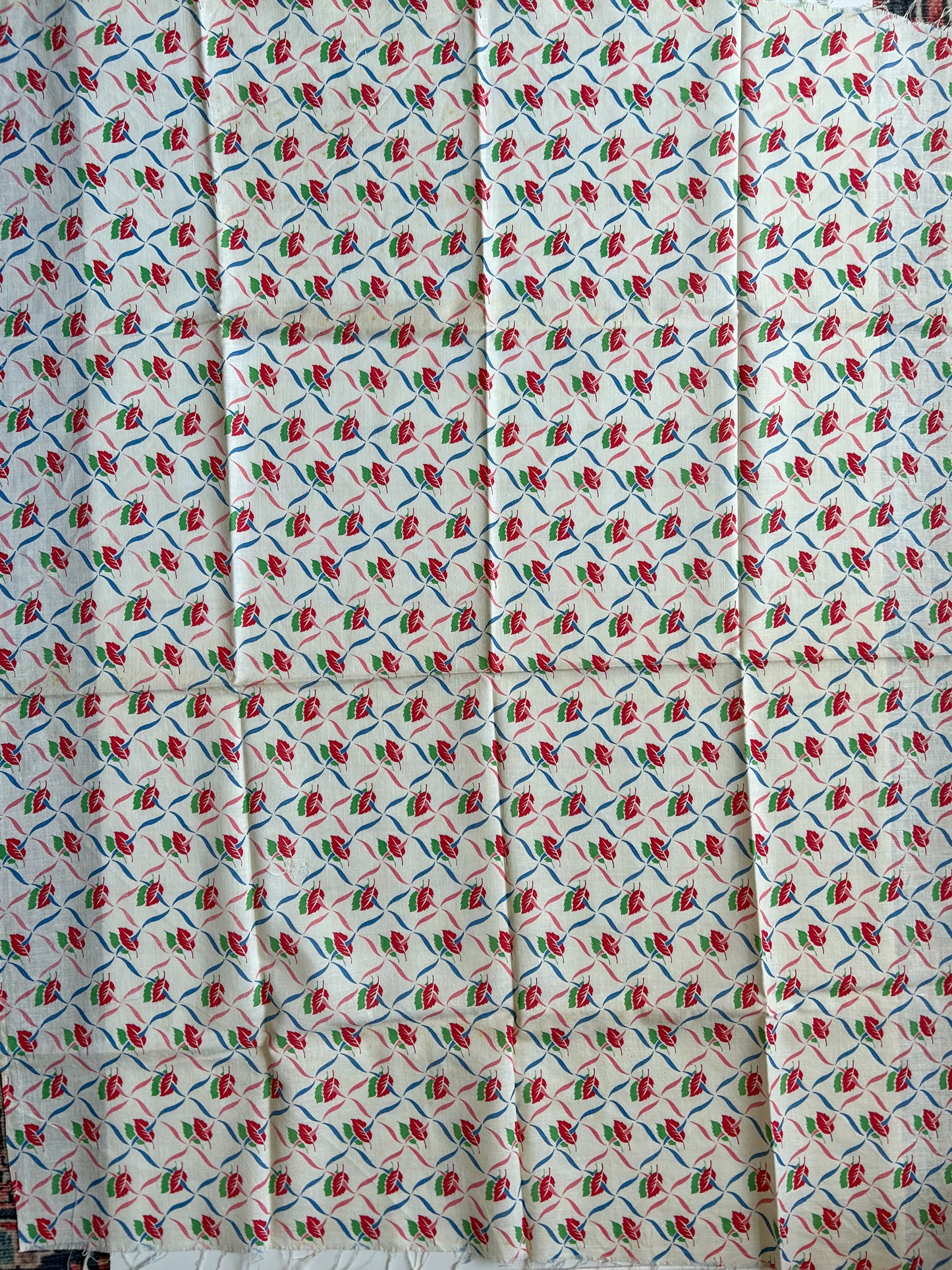 Pair 2 Vintage Leaf Pattern Feed Sacks