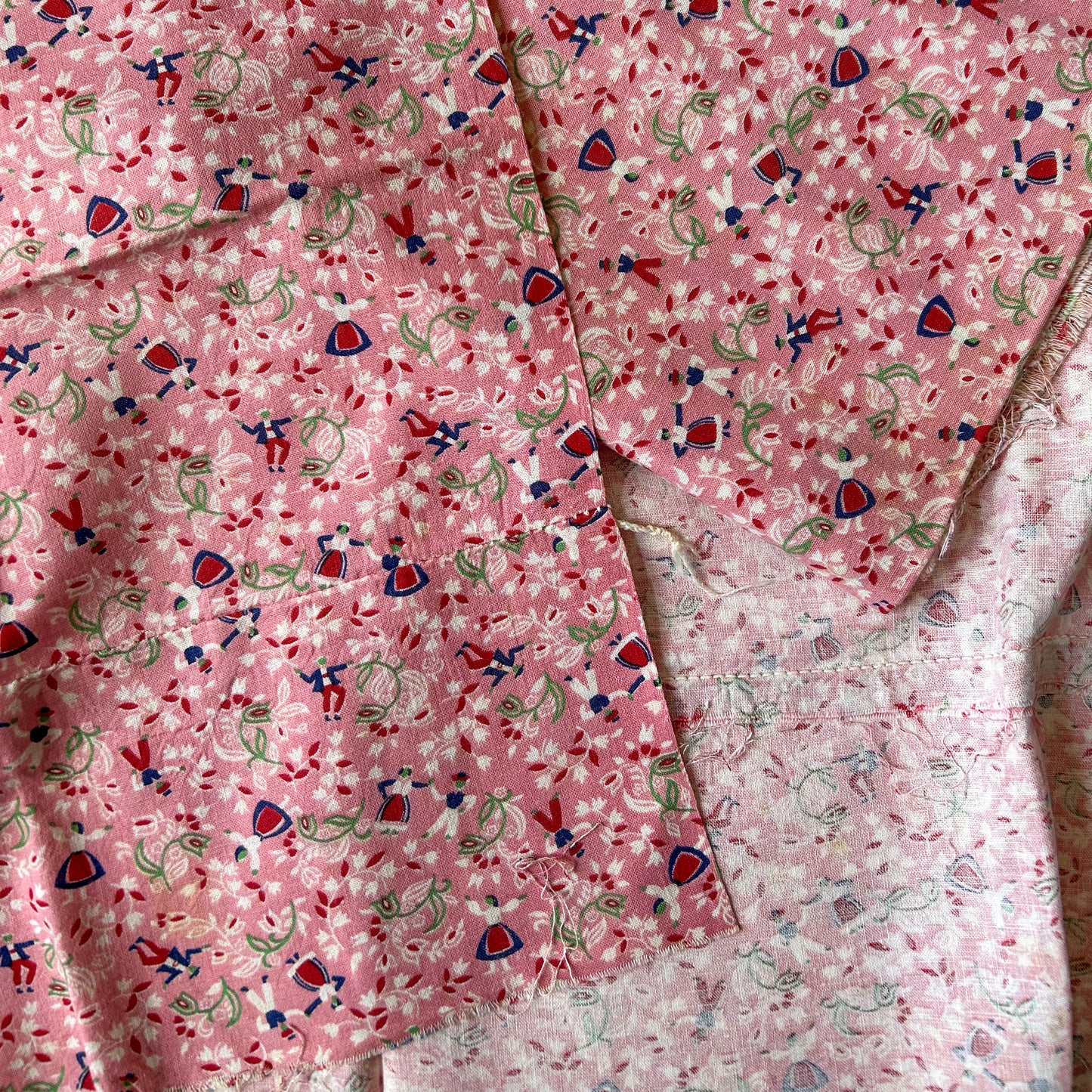 Pair 2 Pink Novelty Vintage Feed Sacks