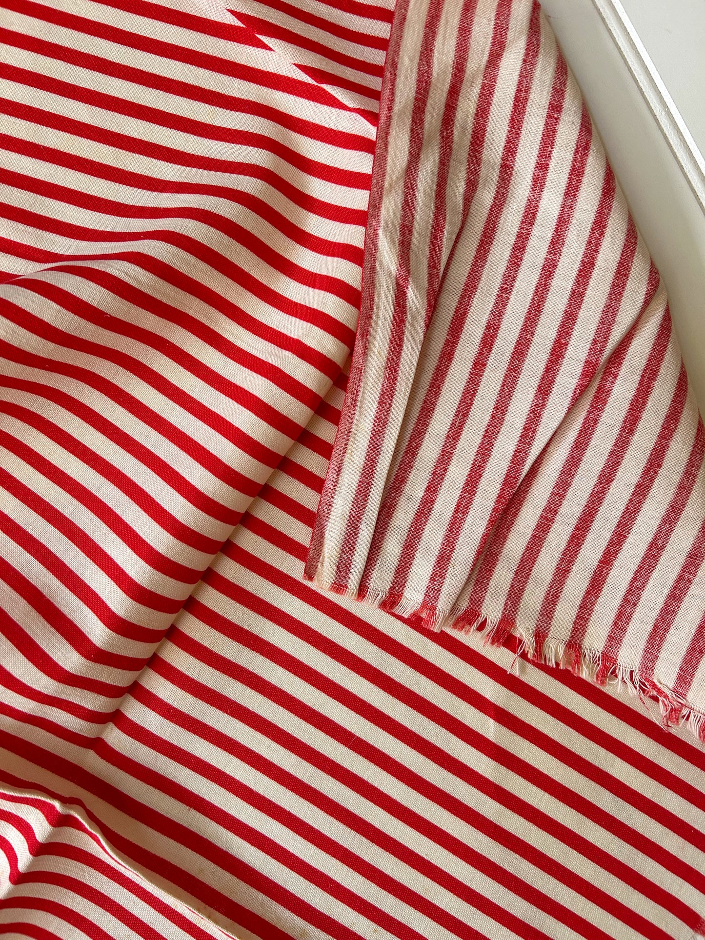 Pair Red Stripe Vintage Feed Sacks