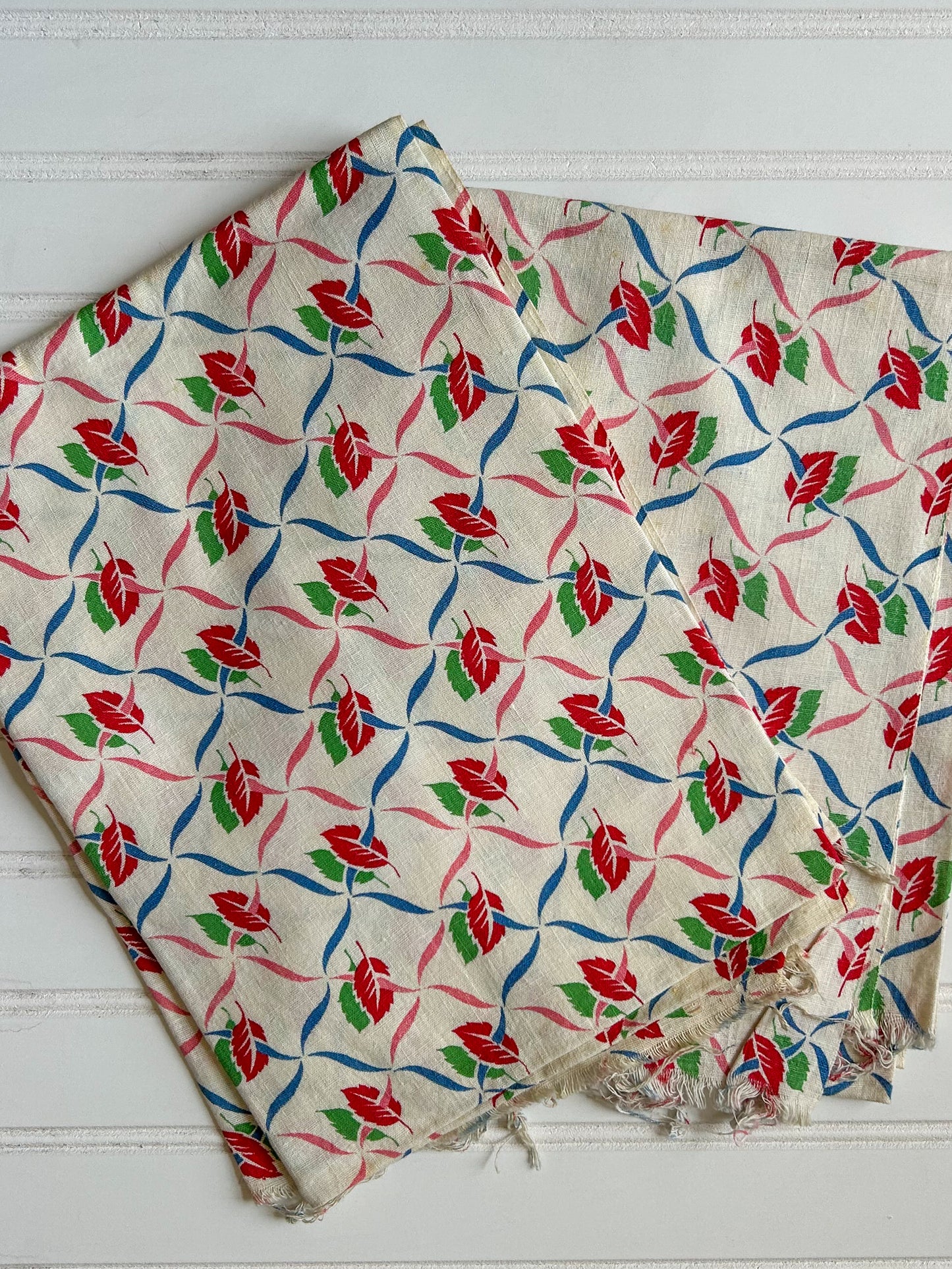 Pair 2 Vintage Leaf Pattern Feed Sacks