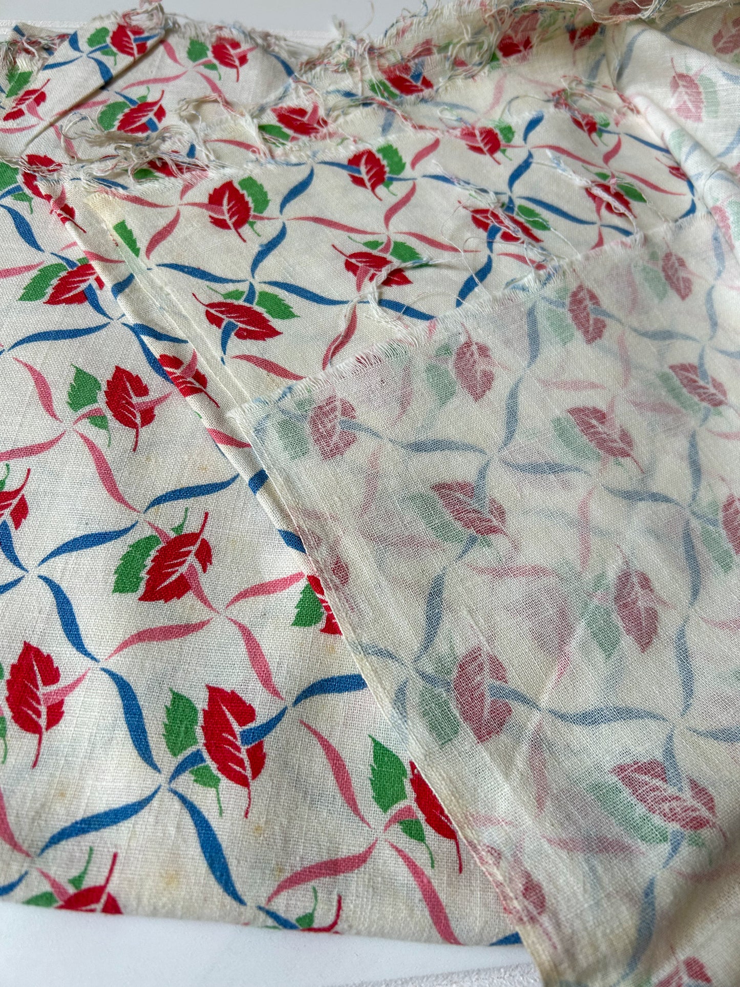 Pair 2 Vintage Leaf Pattern Feed Sacks