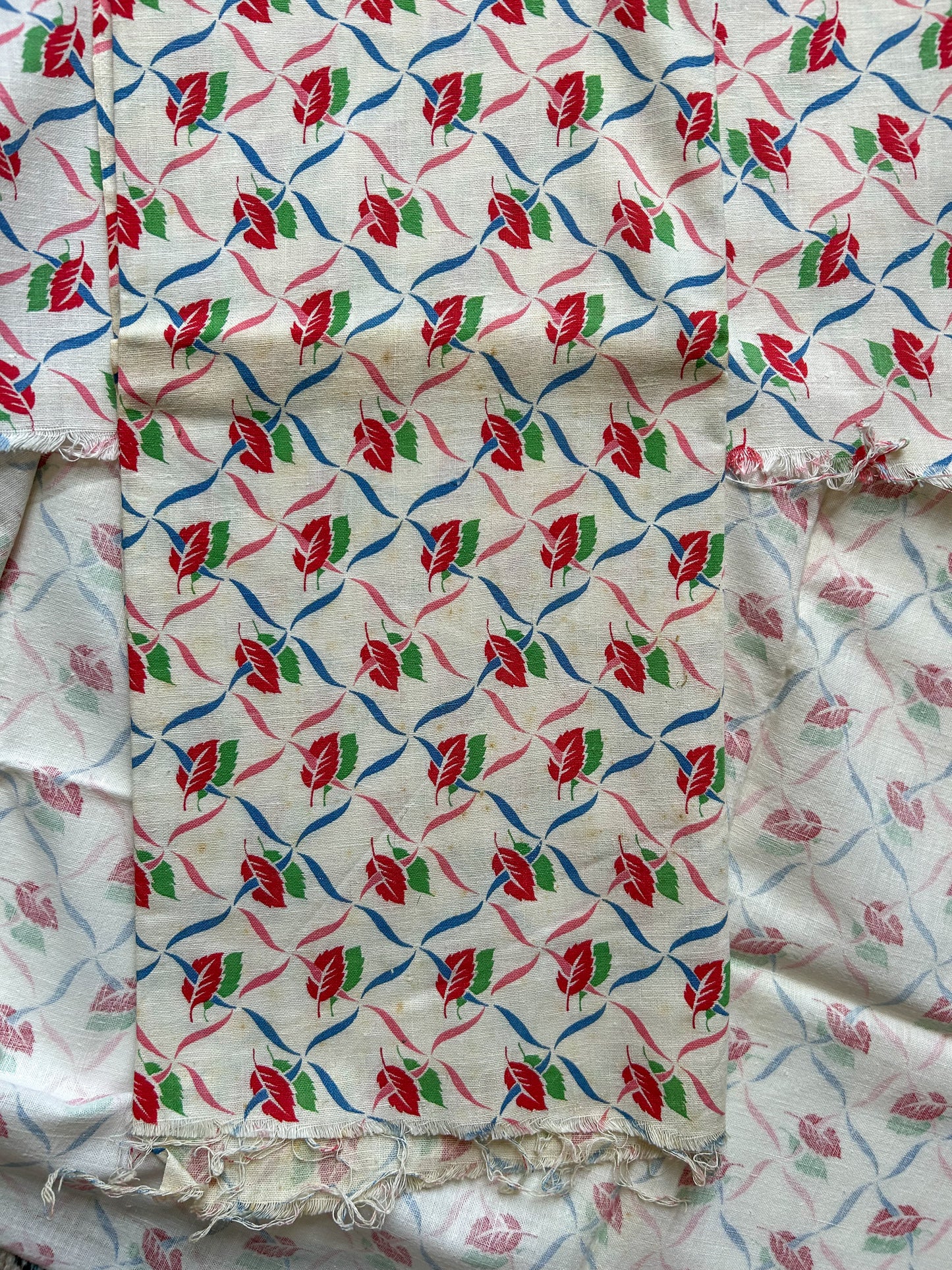 Pair 2 Vintage Leaf Pattern Feed Sacks