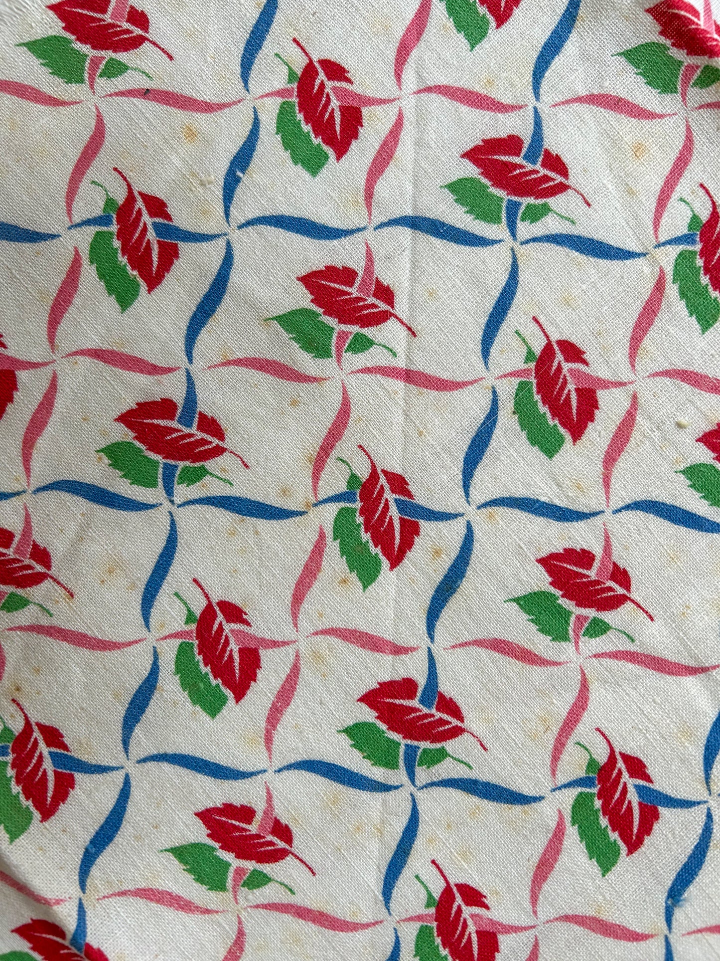 Pair 2 Vintage Leaf Pattern Feed Sacks