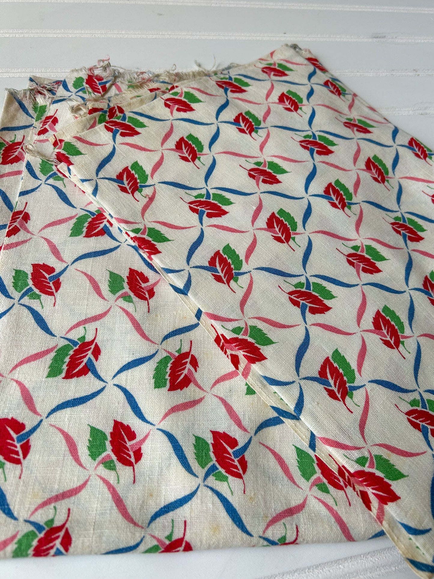 Pair 2 Vintage Leaf Pattern Feed Sacks