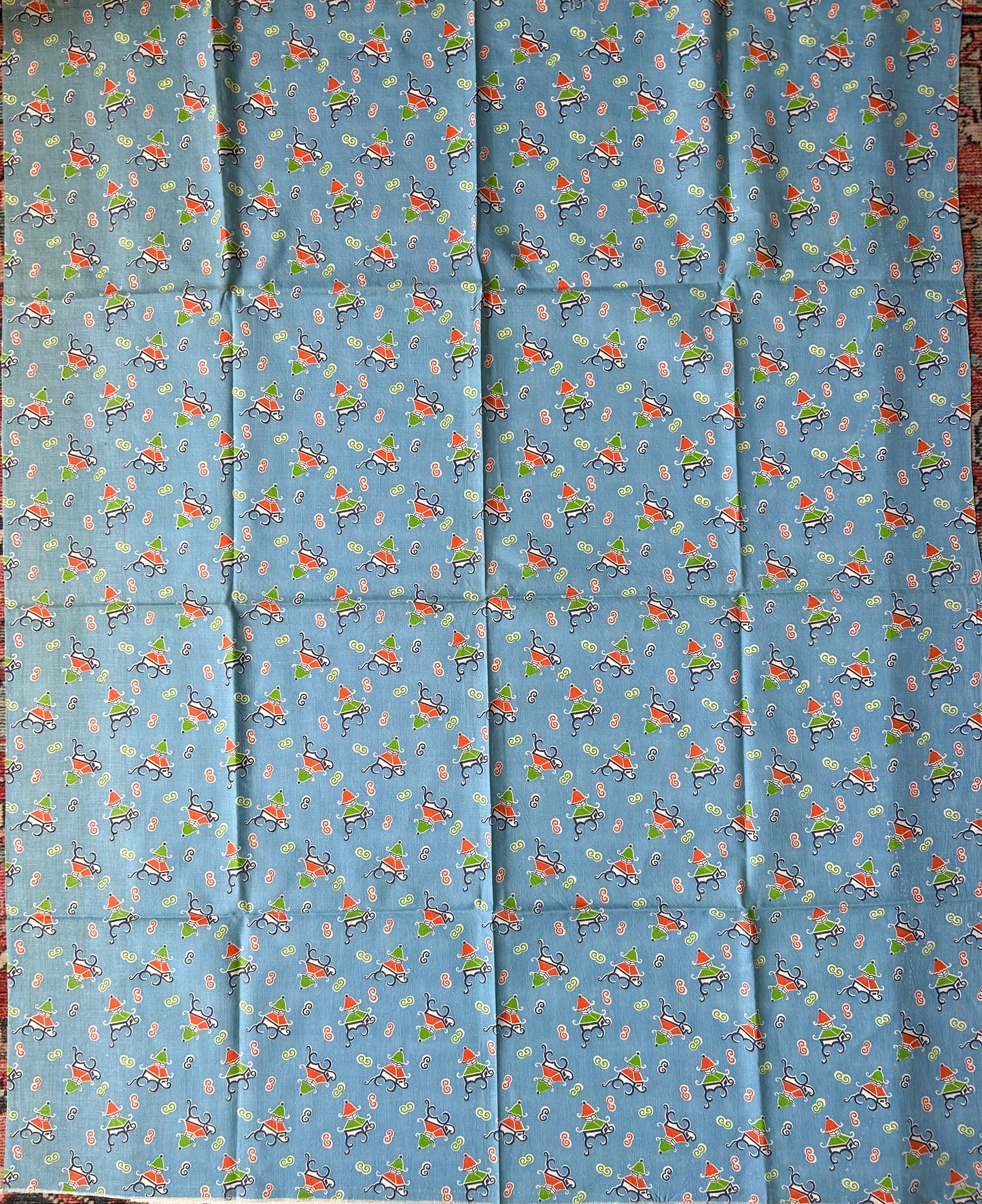 Pair 2 Blue Novelty Pagoda Vintage Feed Sacks