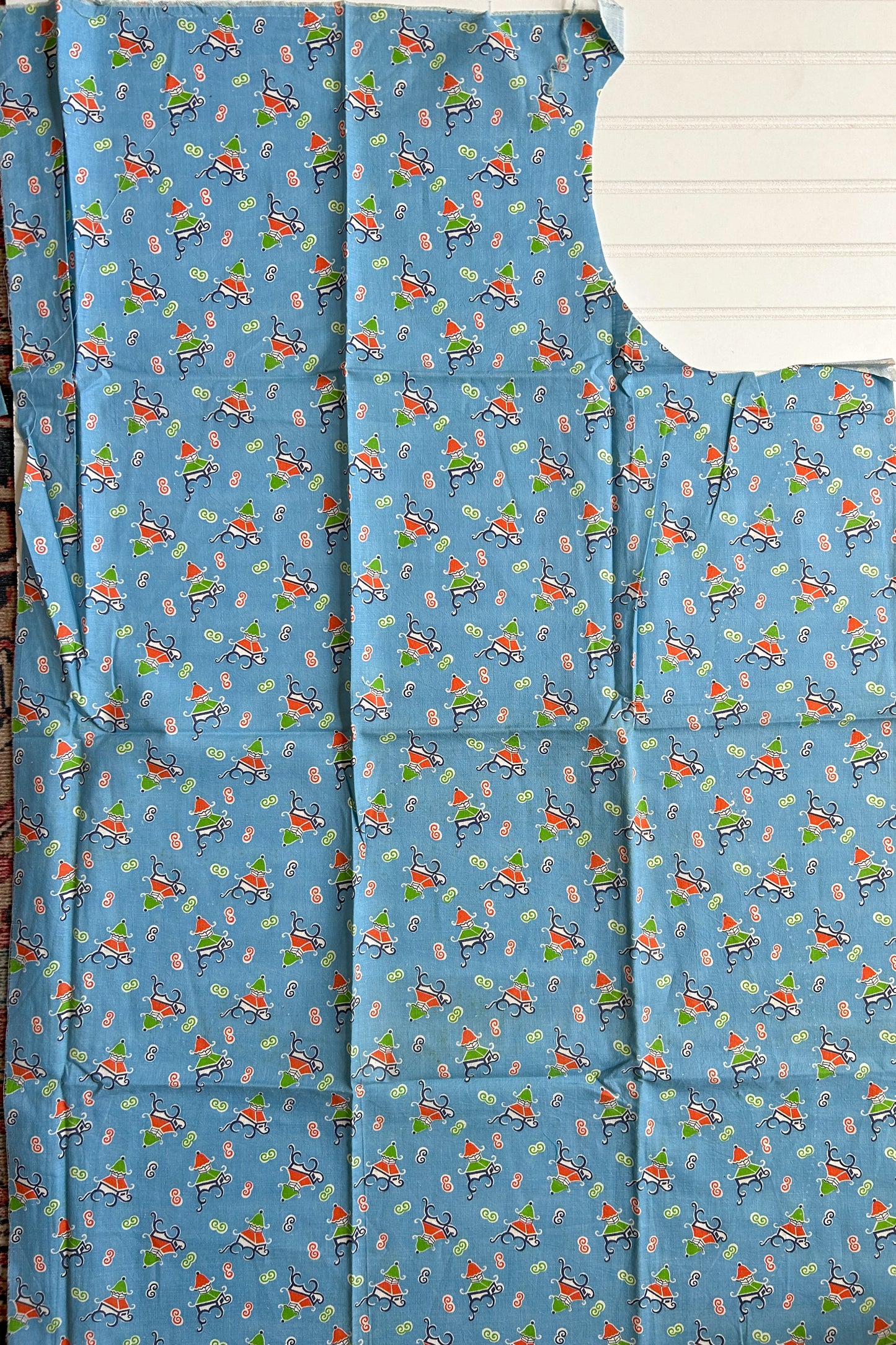Pair 2 Blue Novelty Pagoda Vintage Feed Sacks