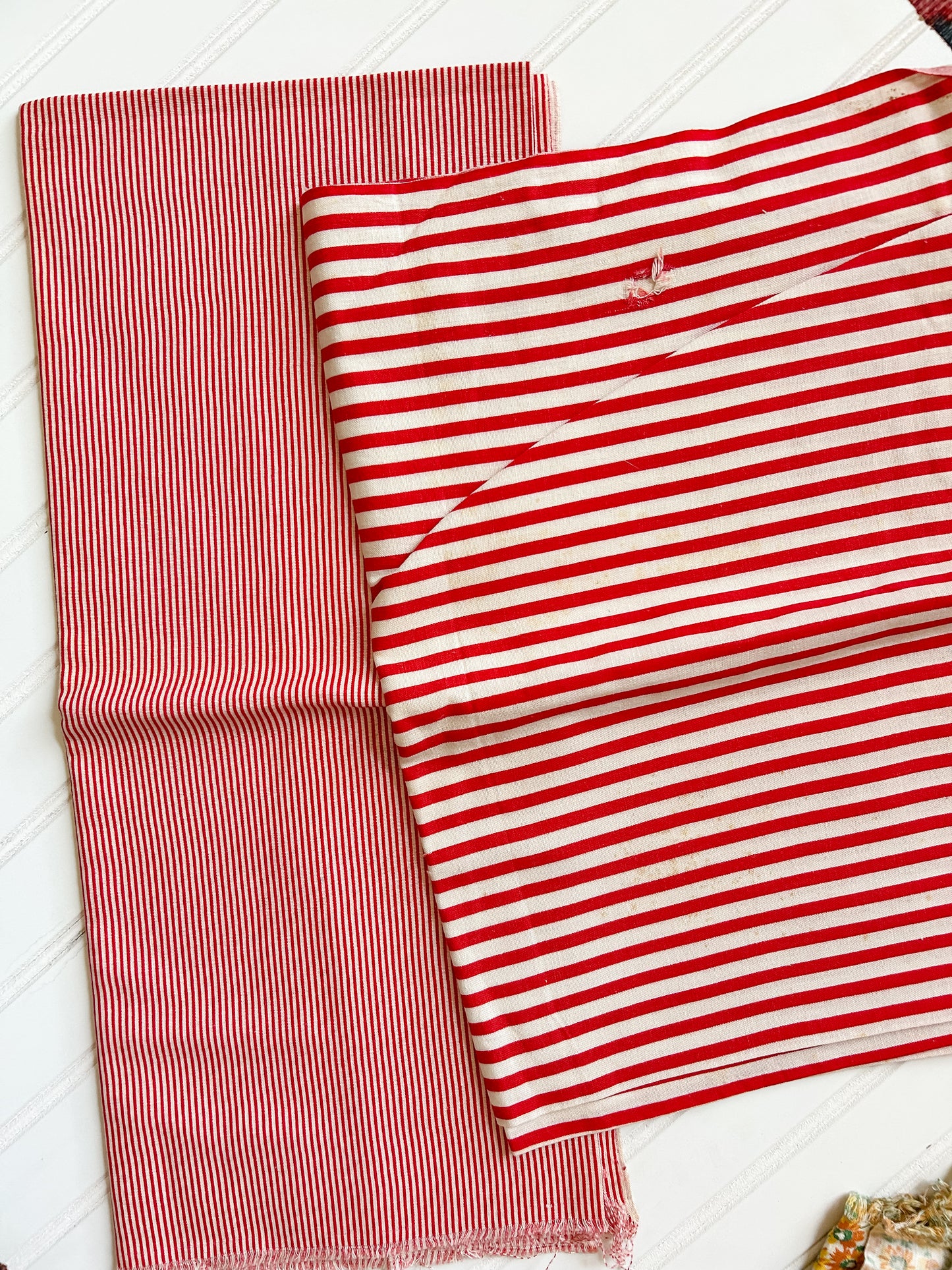 Pair Red Stripe Vintage Feed Sacks