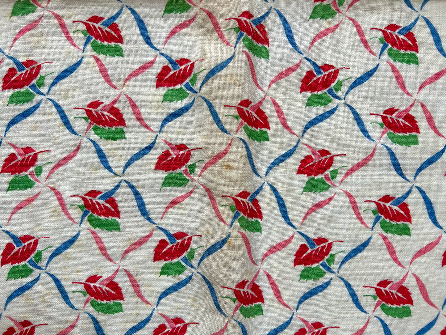 Pair 2 Vintage Leaf Pattern Feed Sacks