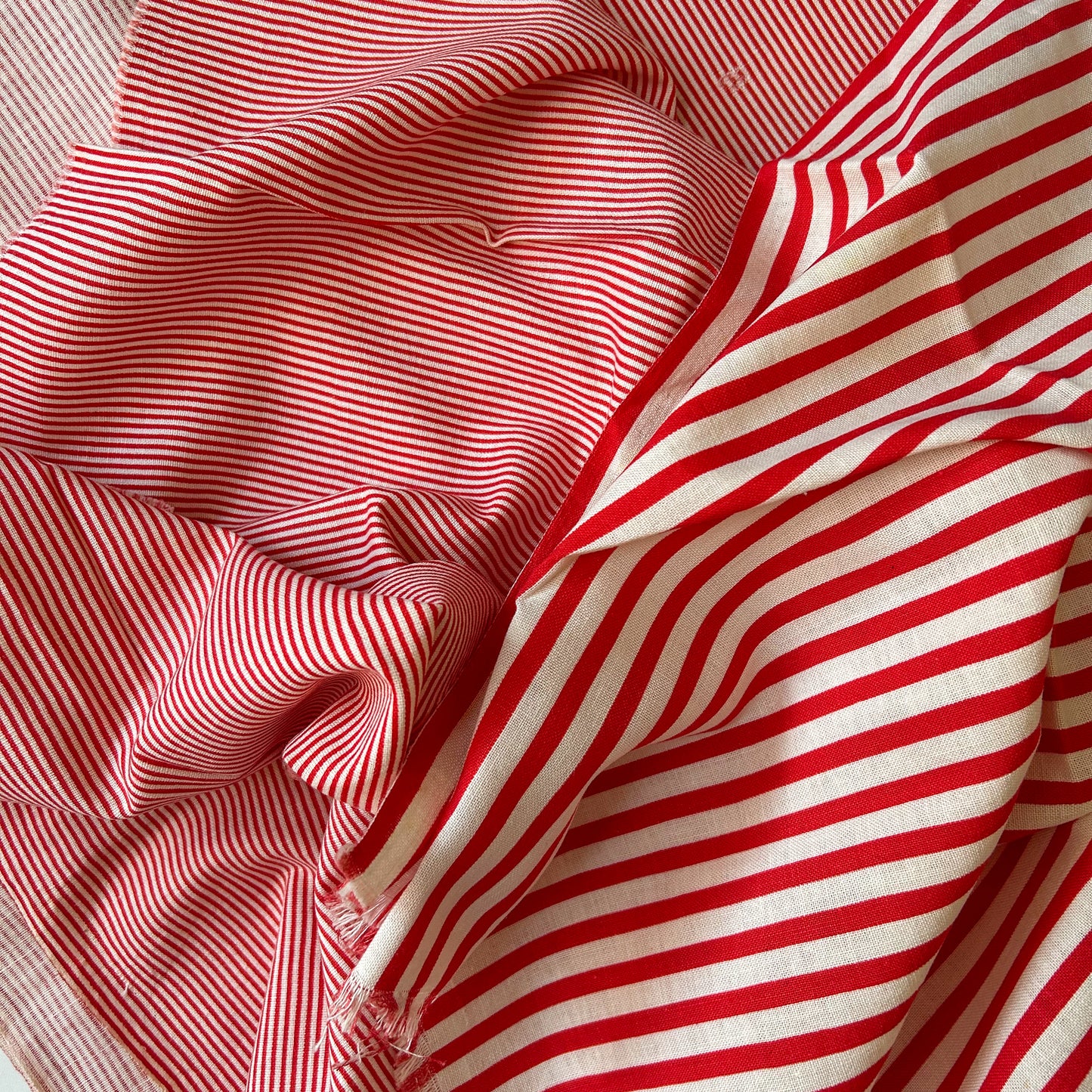 Pair Red Stripe Vintage Feed Sacks