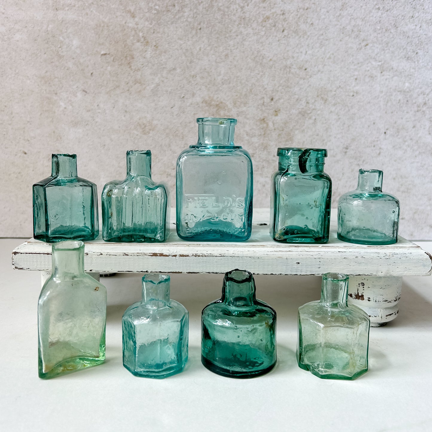 English Teal Glass Inkwells