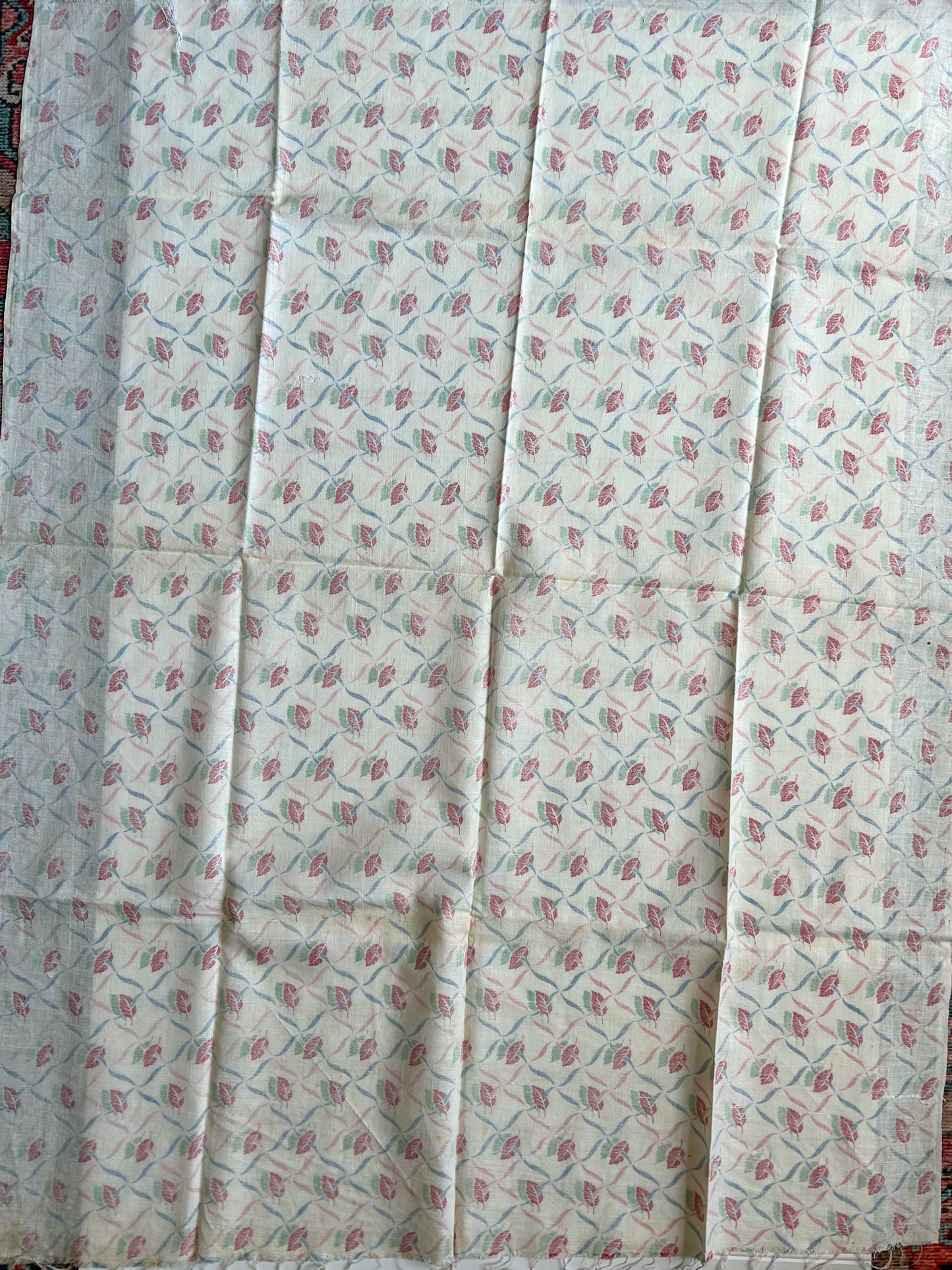 Pair 2 Vintage Leaf Pattern Feed Sacks