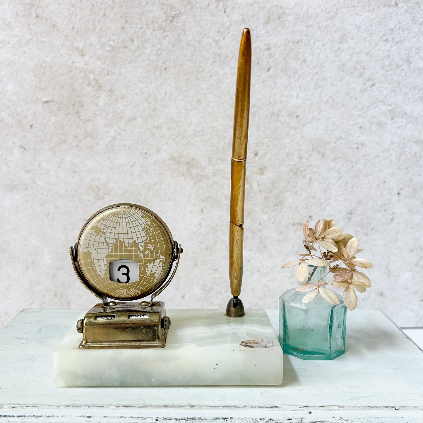 Vintage Brass & Marble Perpetual Calendar