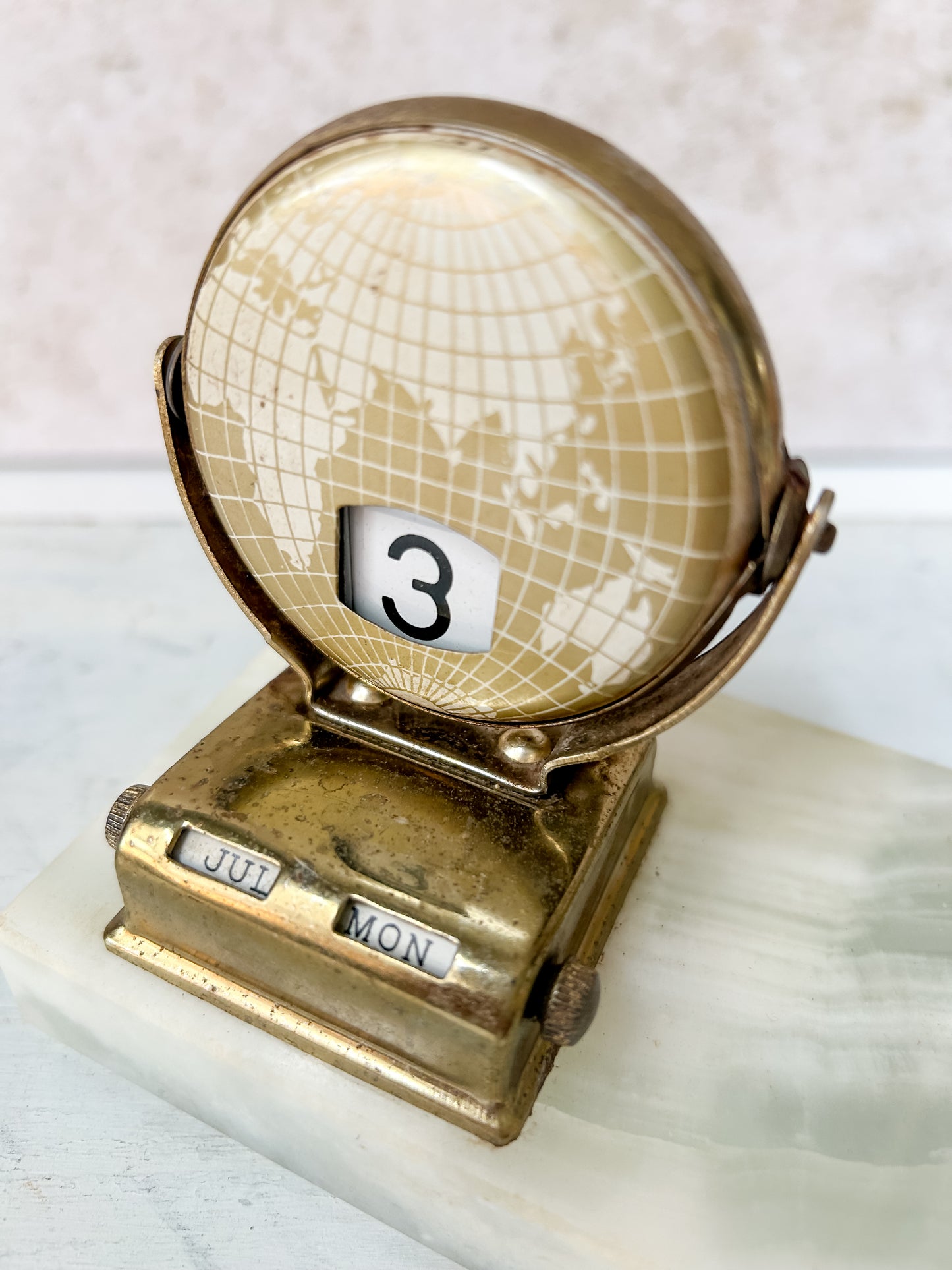 Vintage Brass & Marble Perpetual Calendar