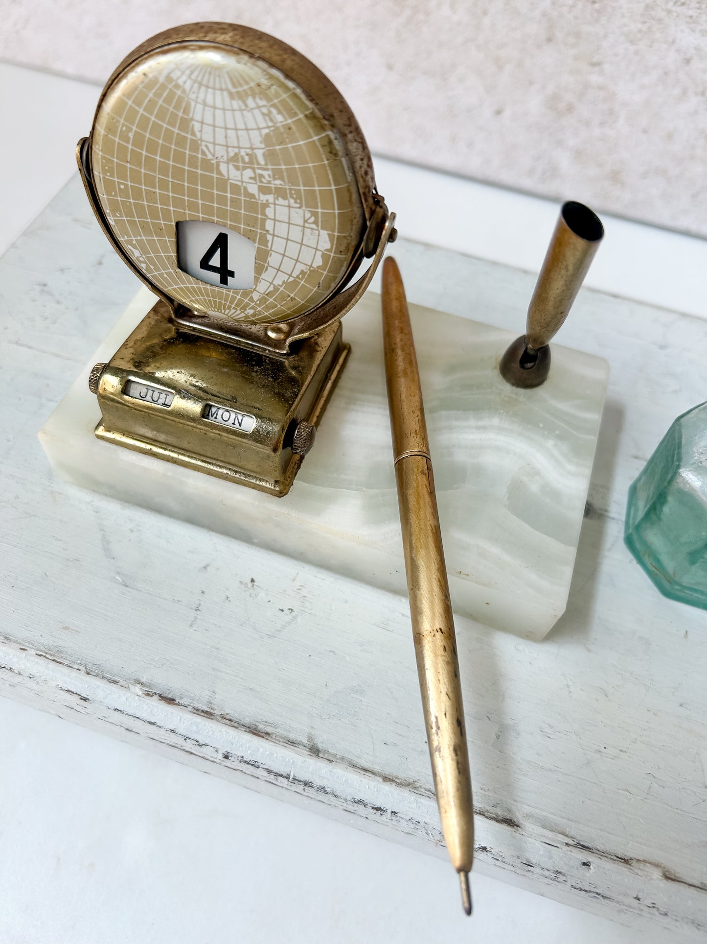 Vintage Brass & Marble Perpetual Calendar