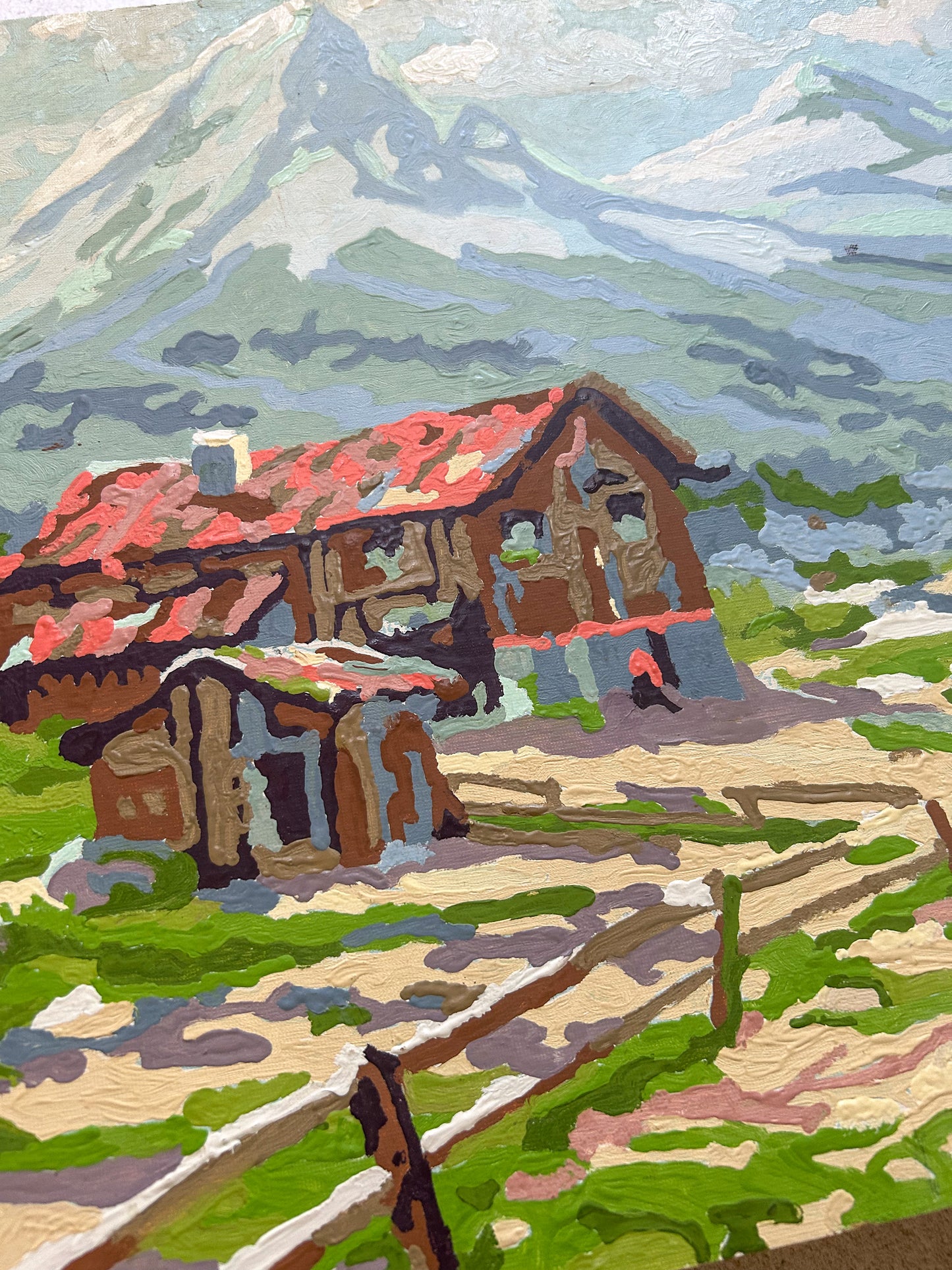 Vintage Paint by Number Mountain Scene