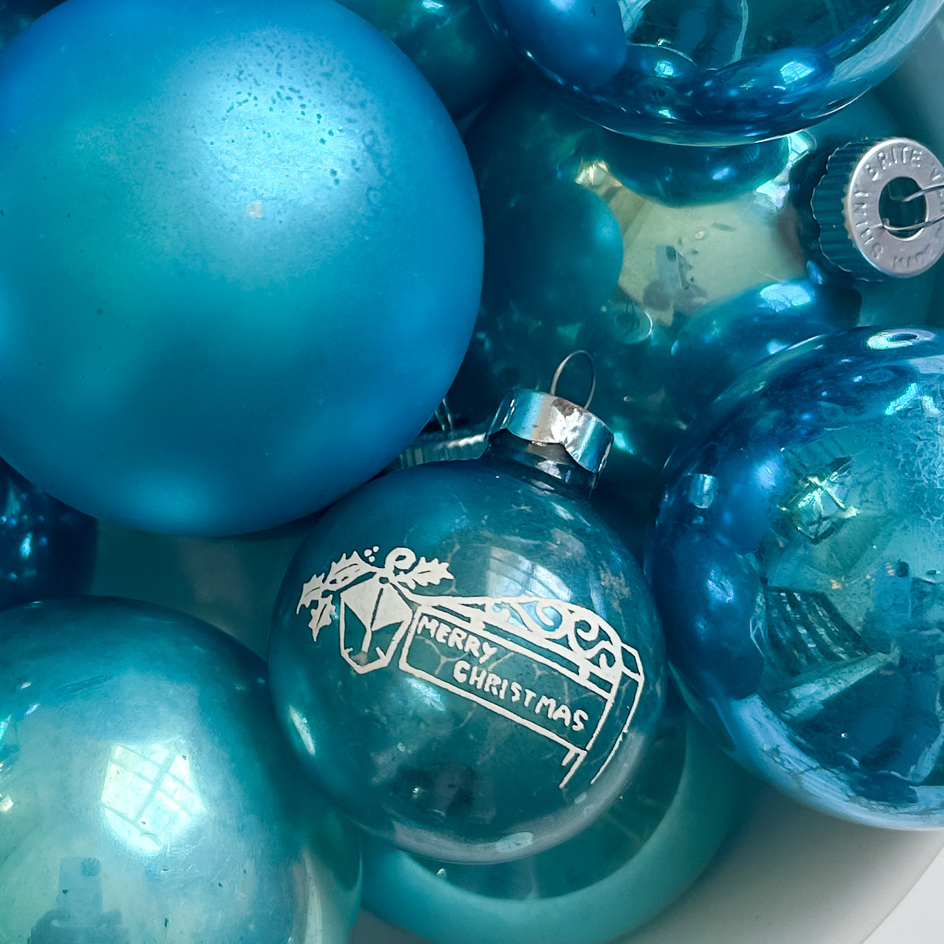 Set 19 Vintage Teal Mercury Glass Ornaments