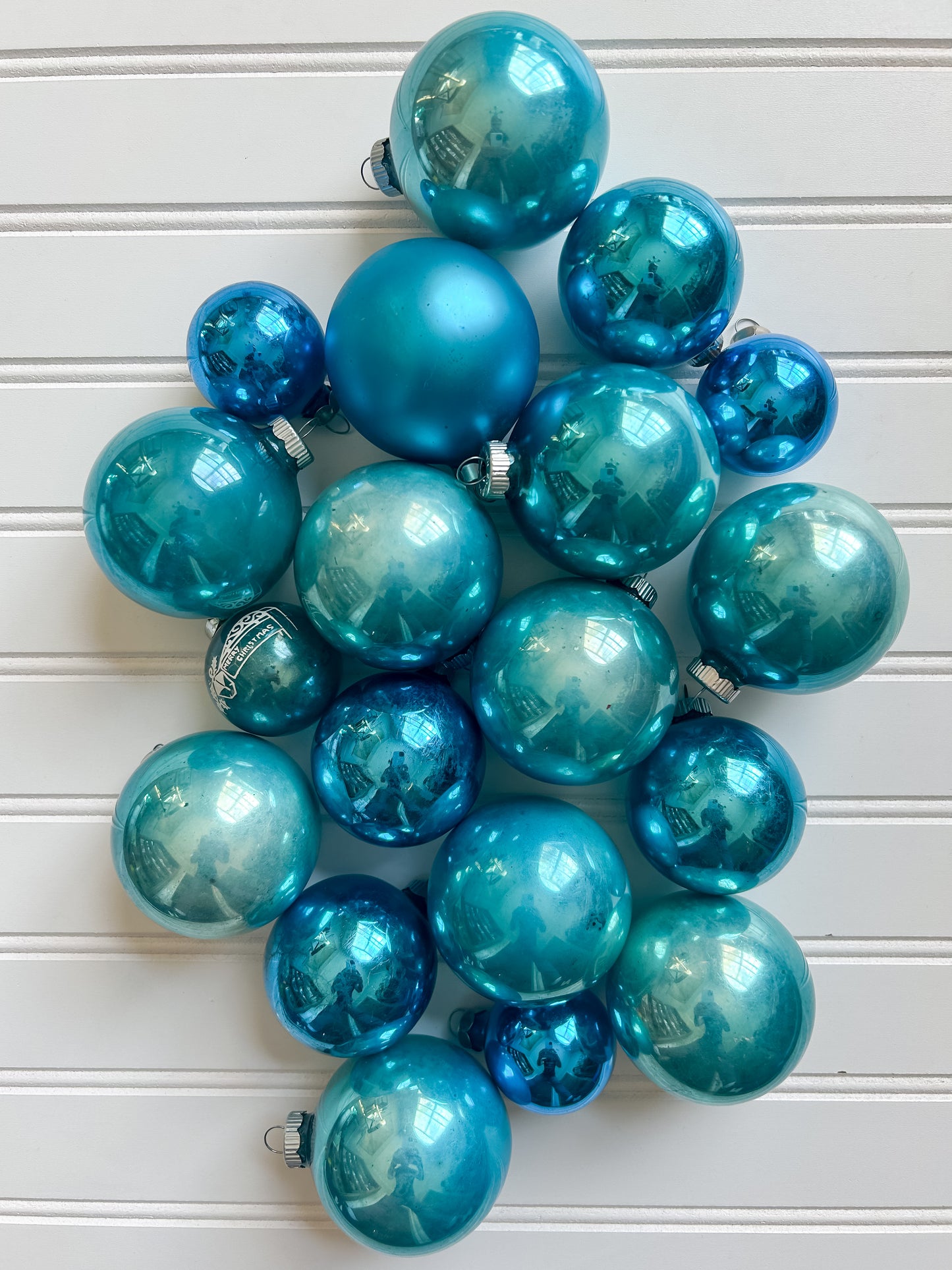 Set 19 Vintage Teal Mercury Glass Ornaments