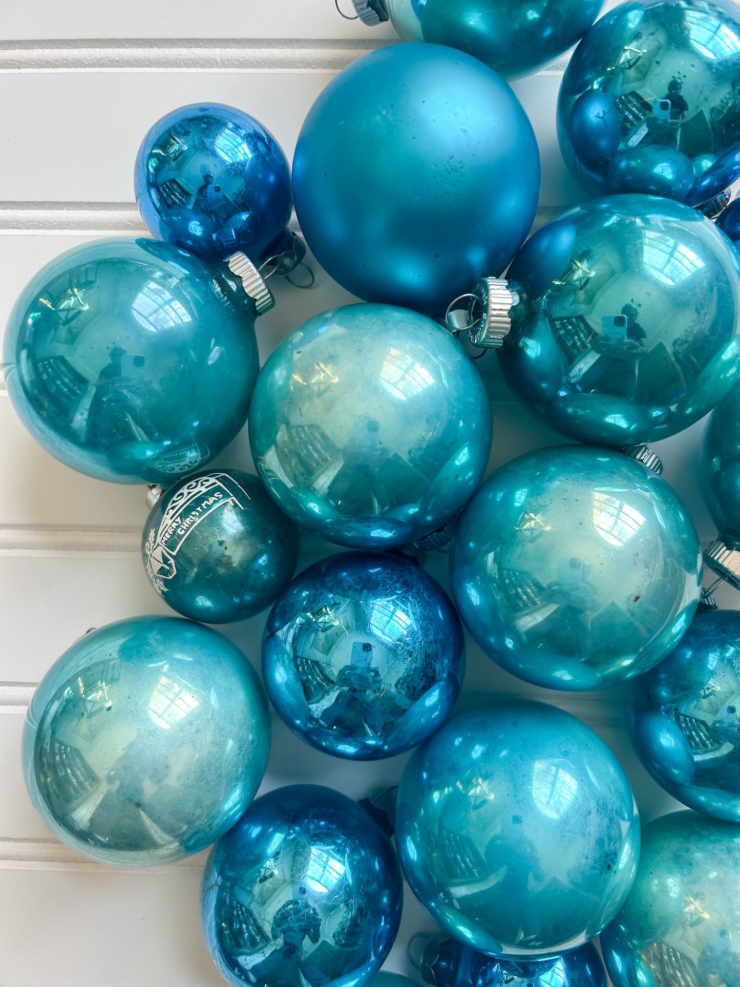 Set 19 Vintage Teal Mercury Glass Ornaments