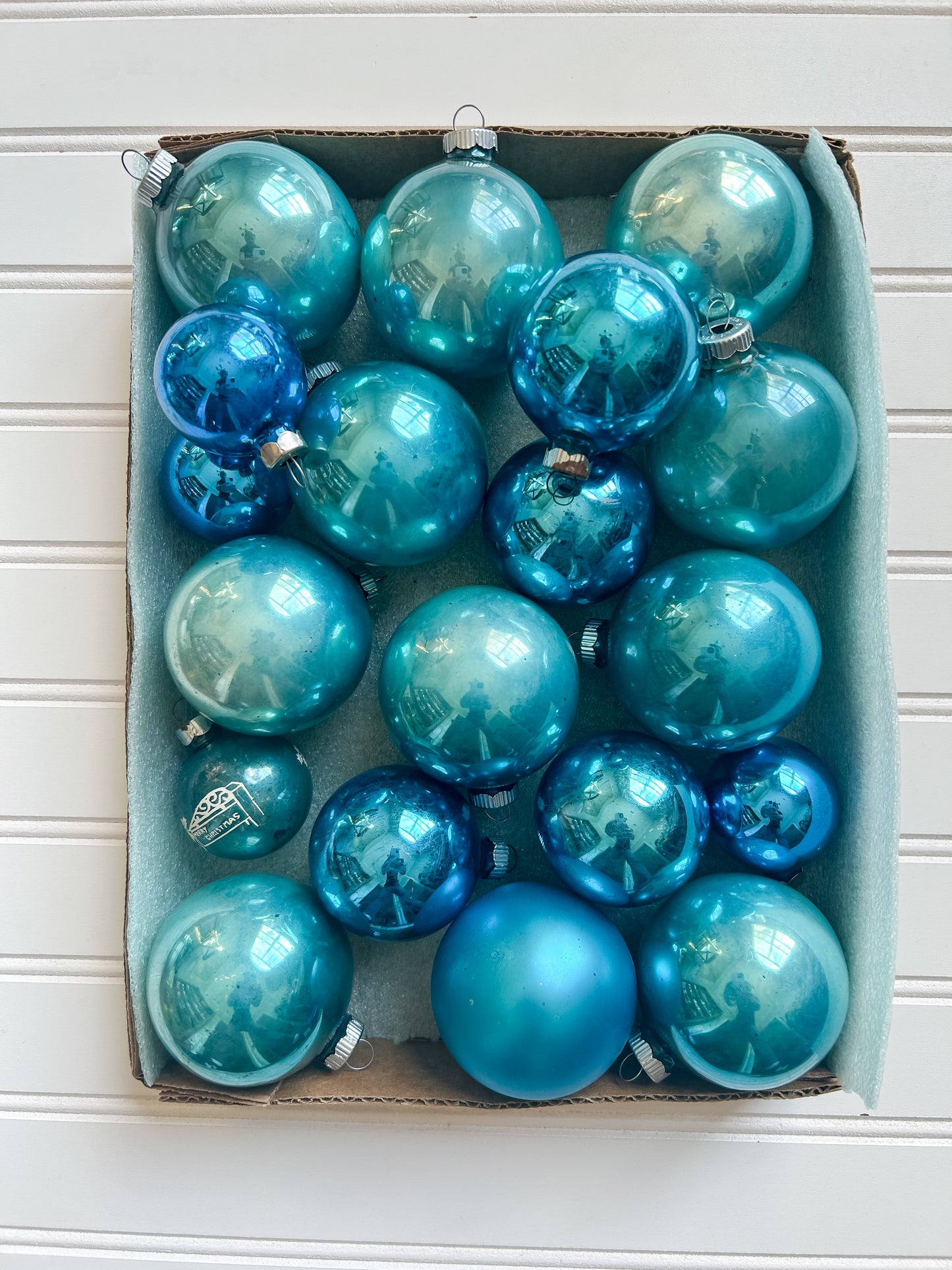 Set 19 Vintage Teal Mercury Glass Ornaments