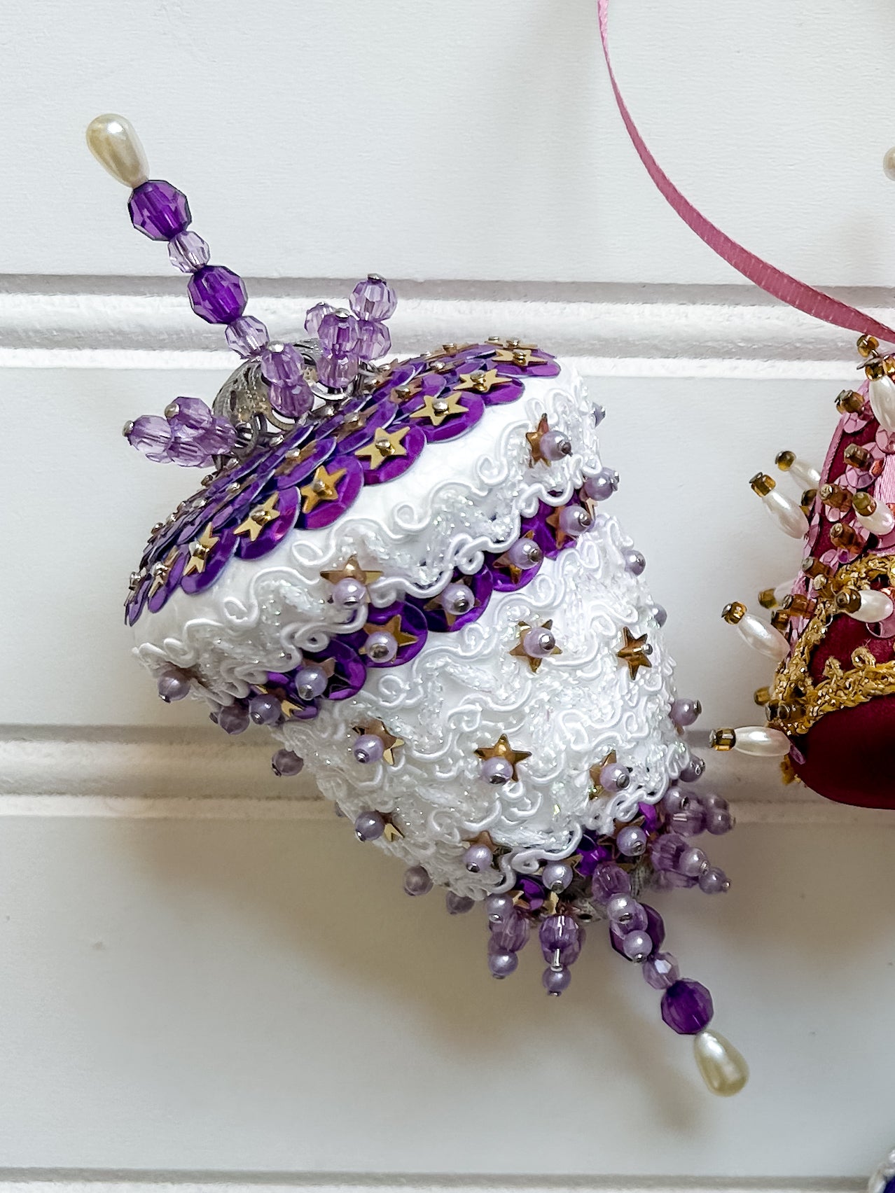 Set 4 Vintage Purple & Plum Pincushion Ornaments