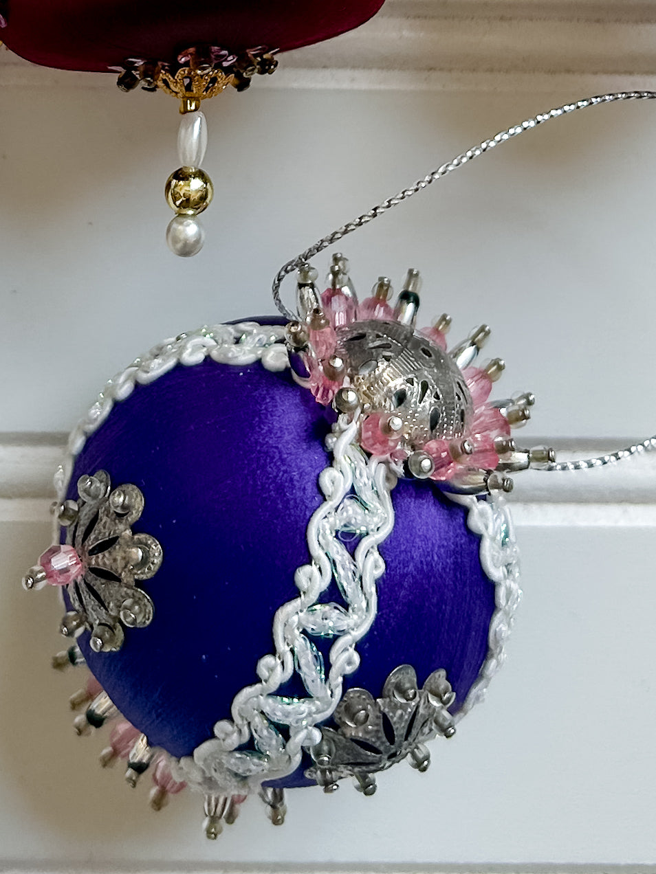 Set 4 Vintage Purple & Plum Pincushion Ornaments