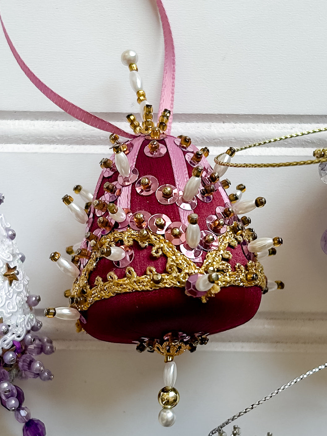 Set 4 Vintage Purple & Plum Pincushion Ornaments