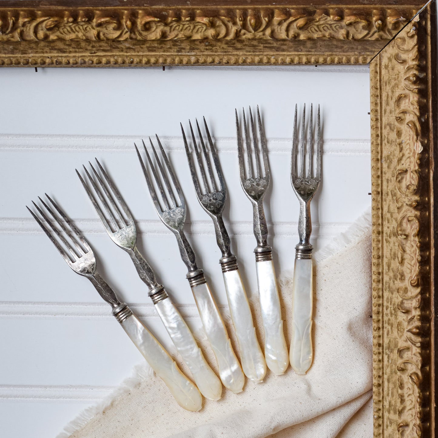 Set 6 Mother of Pearl Antique Forks