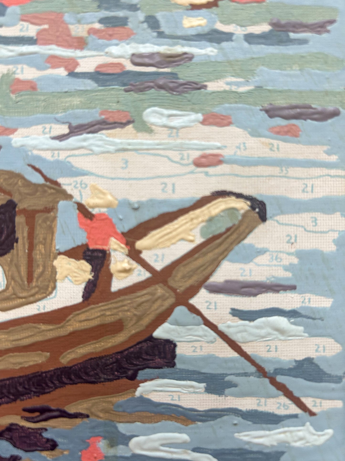Vintage Paint by Number Boat on Lake Scene