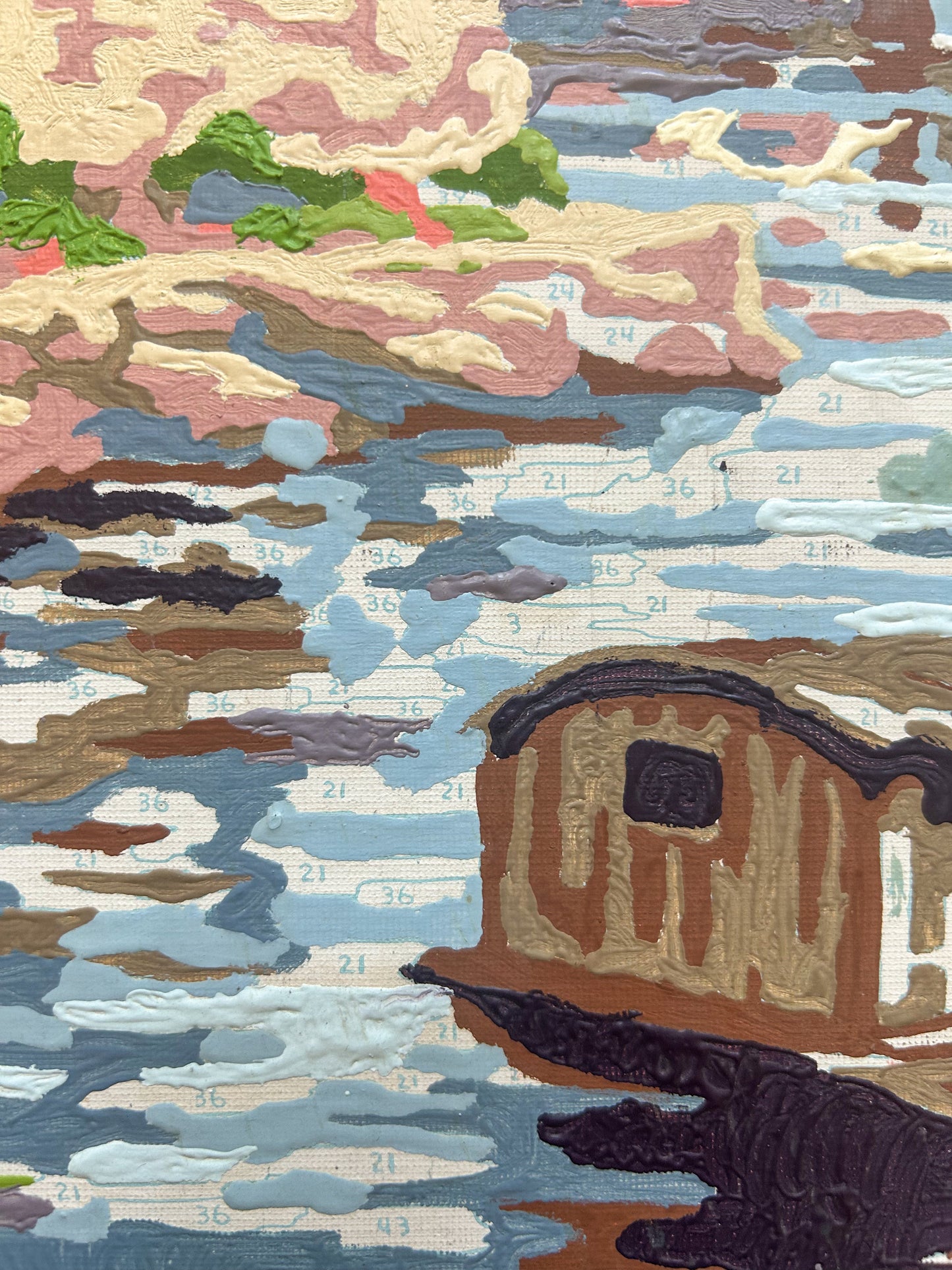 Vintage Paint by Number Boat on Lake Scene