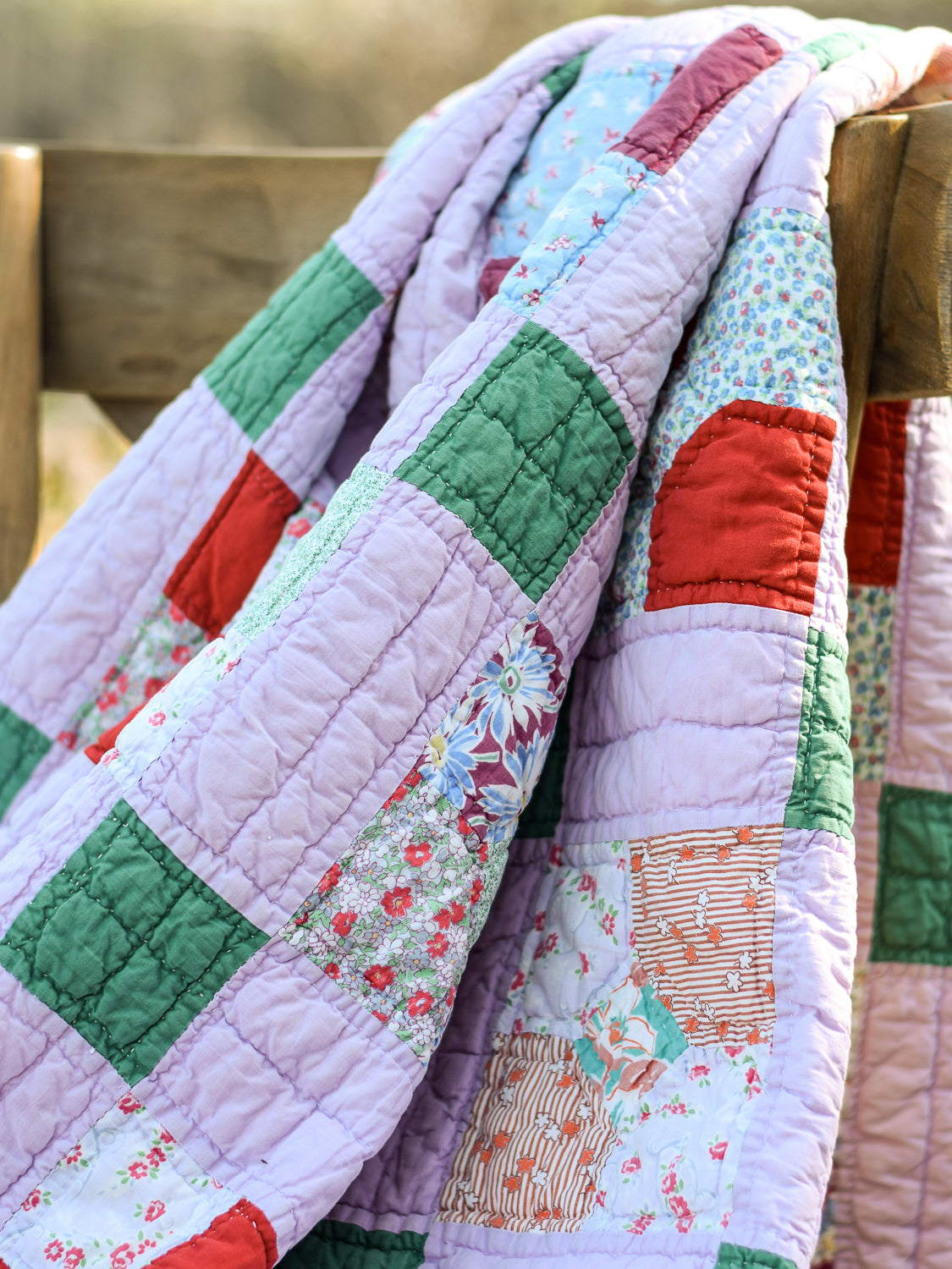 Lilac Bowtie Vintage Handstitched Quilt