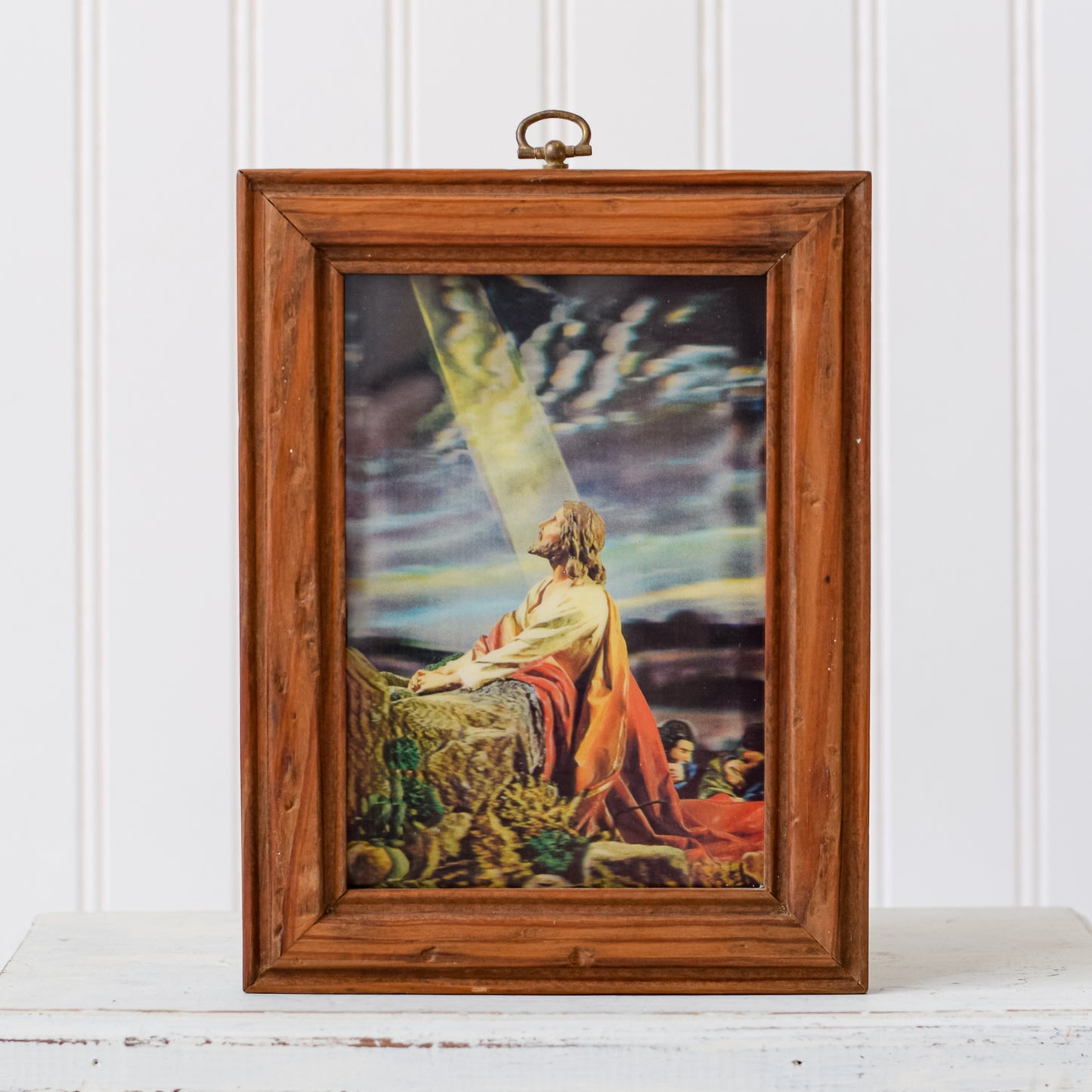 Vintage Religious Jesus in the Garden Framed Postcard