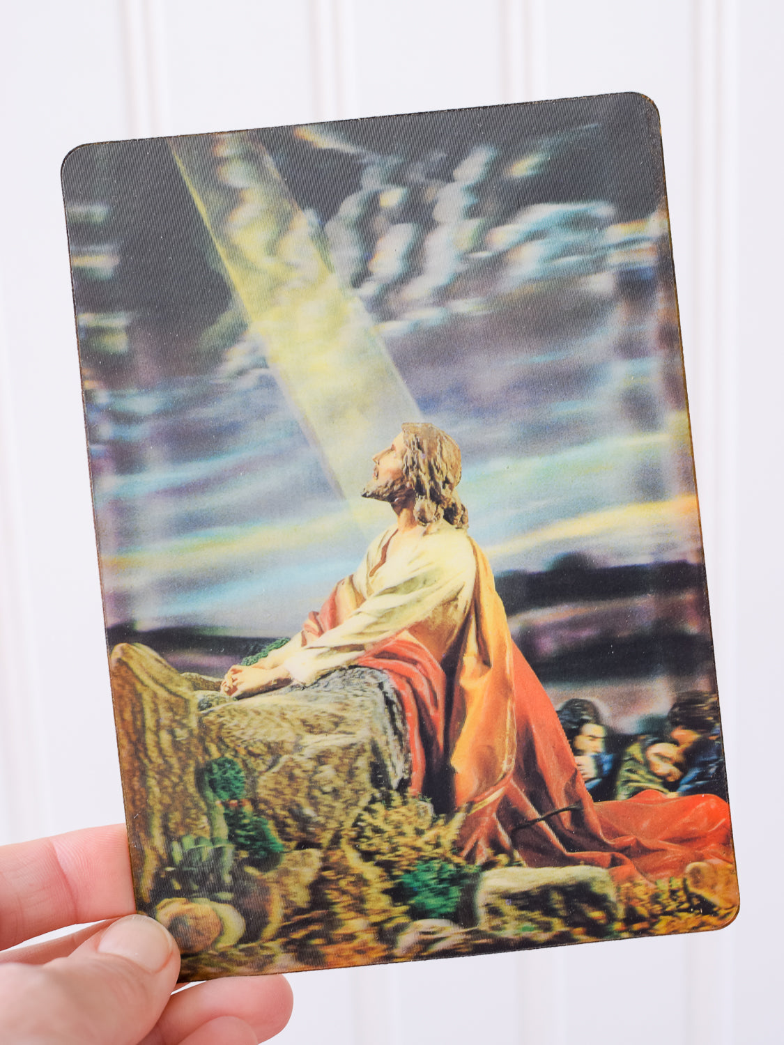 Vintage Religious Jesus in the Garden Framed Postcard