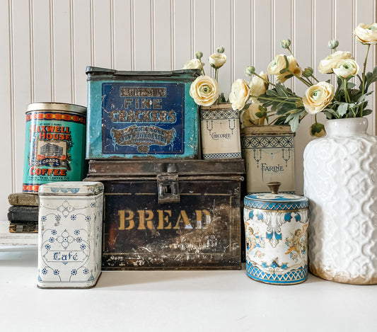 Vintage Advertising Tins as Colorful Decor