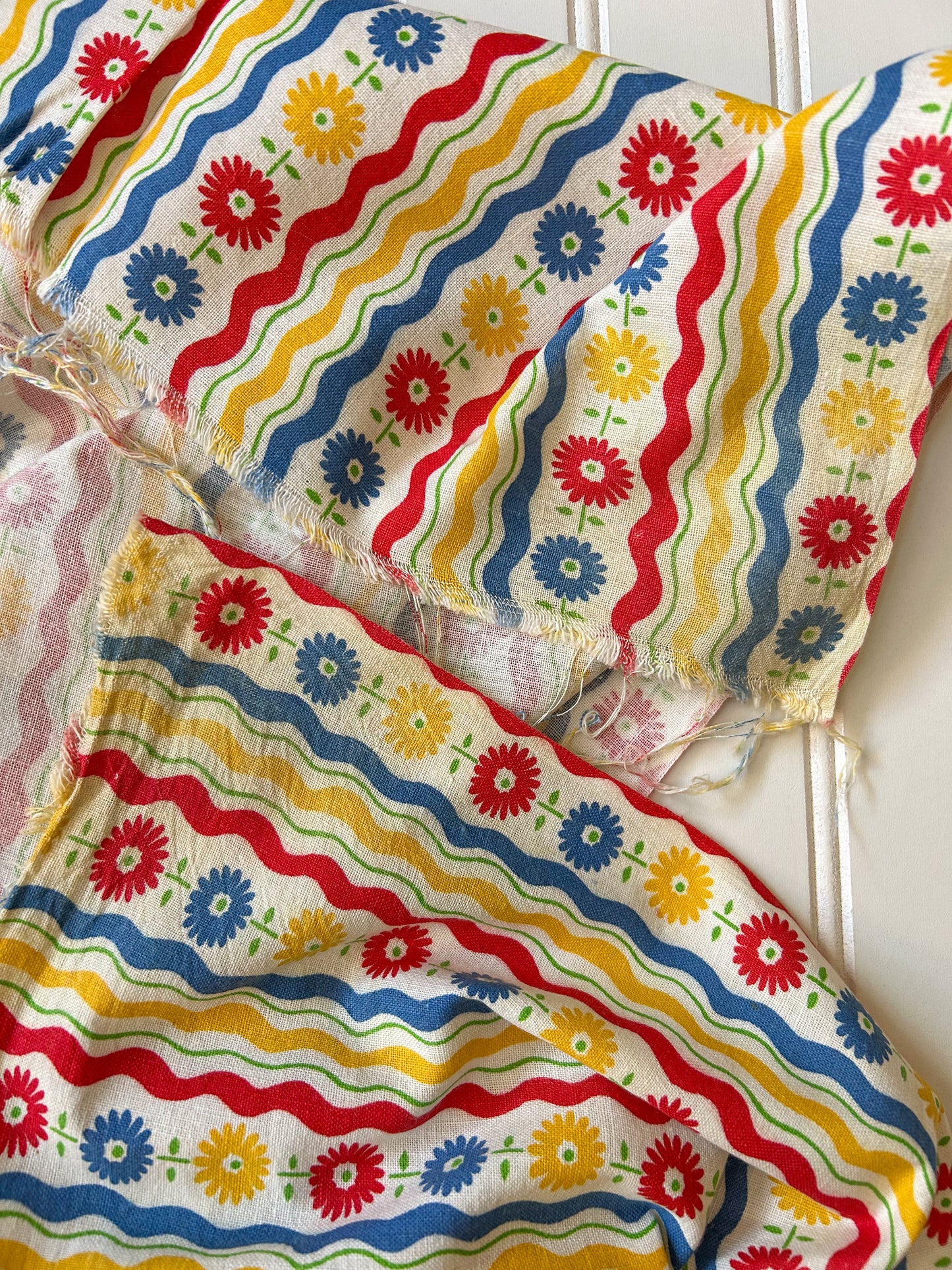 Red, Yellow, and Blue Mod Floral Vintage Feed Sacks