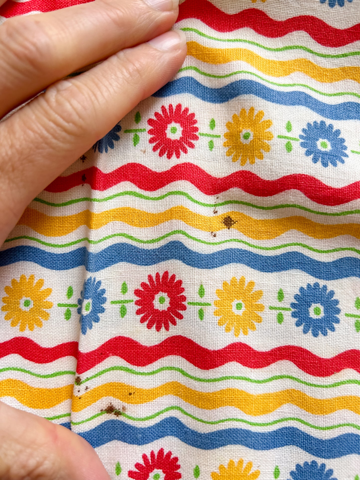 Red, Yellow, and Blue Mod Floral Vintage Feed Sacks