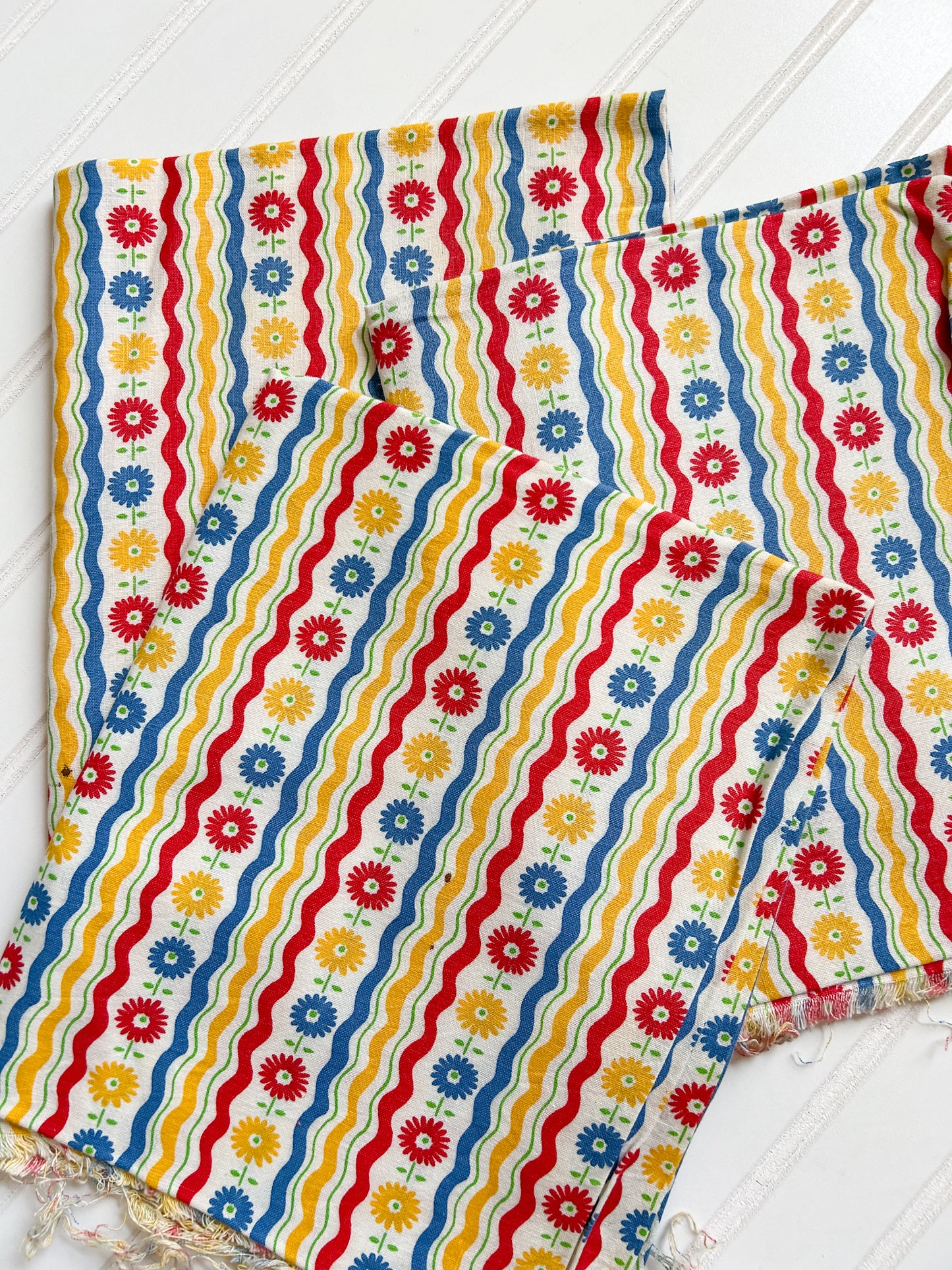 Red, Yellow, and Blue Mod Floral Vintage Feed Sacks