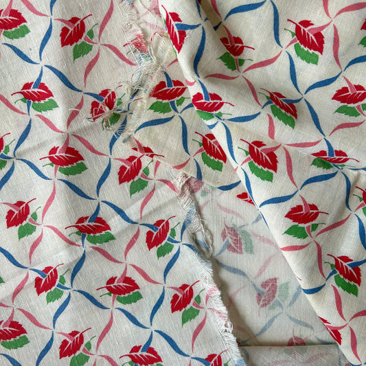 Pair 2 Vintage Leaf Pattern Feed Sacks