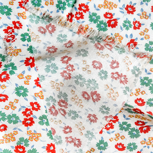 Single Orange and Green Floral Vintage Feed Sack