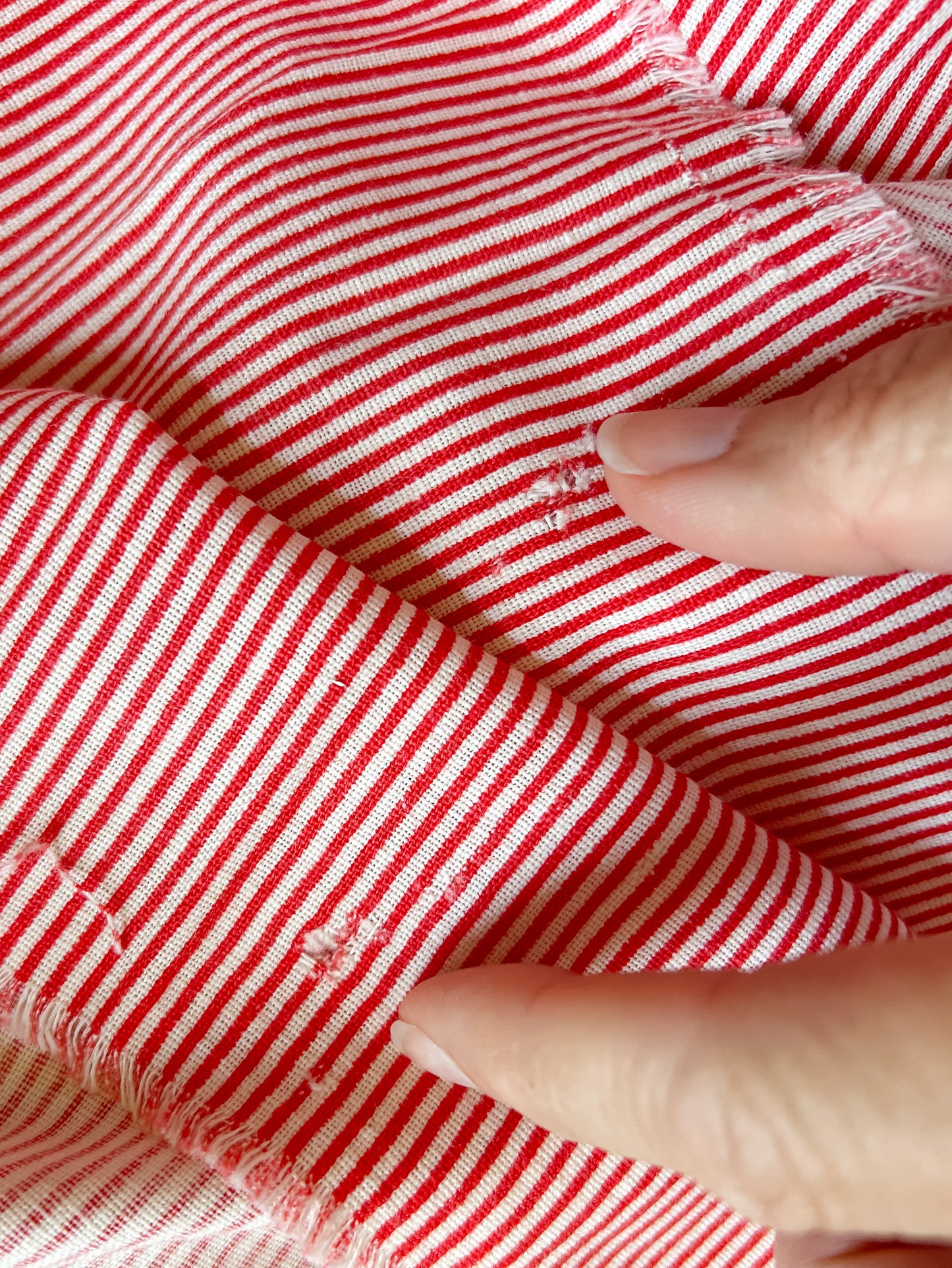 Pair Red Stripe Vintage Feed Sacks