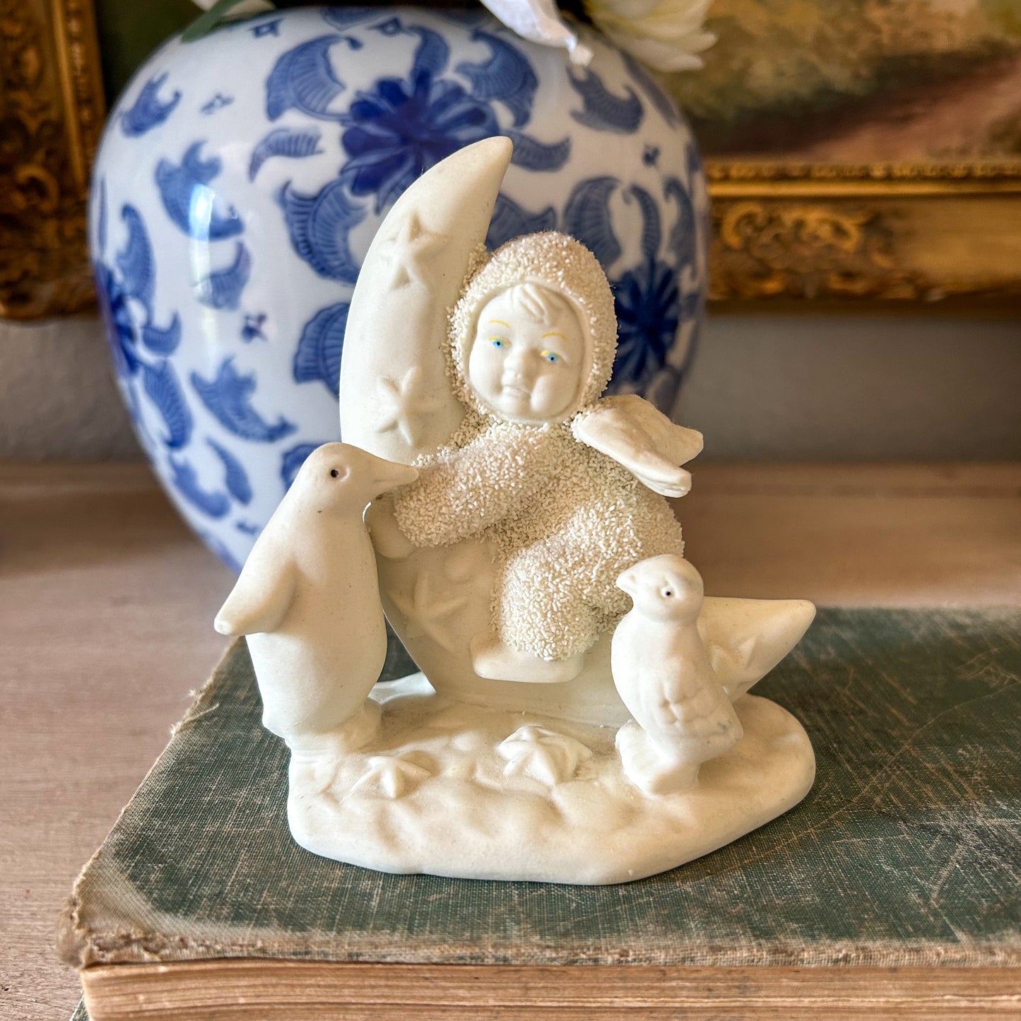 Dept 56 Snowbaby Figurine Riding on a Crescent Moon