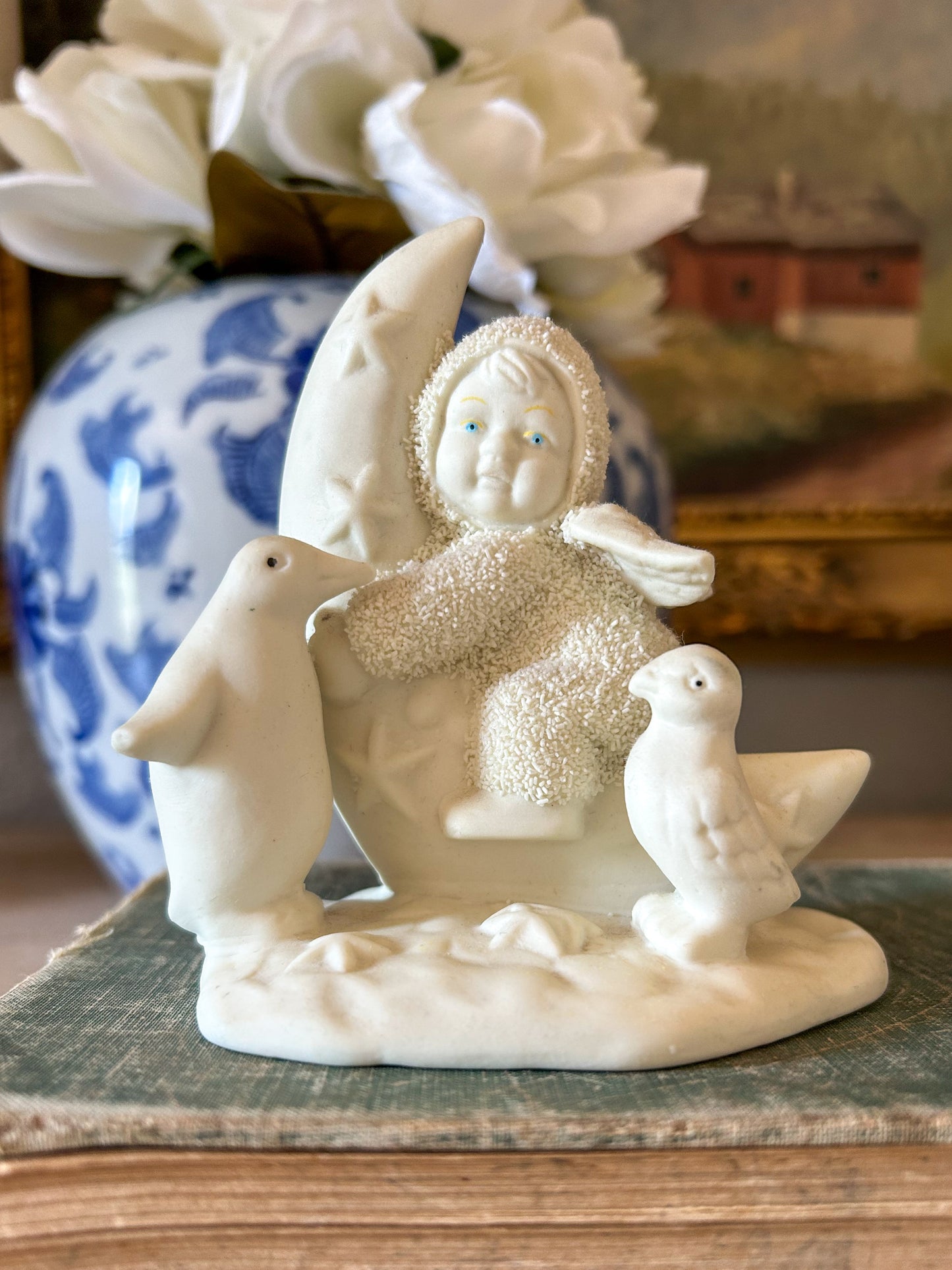 Dept 56 Snowbaby Figurine Riding on a Crescent Moon