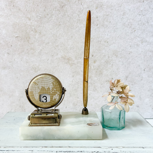 Vintage Brass & Marble Perpetual Calendar