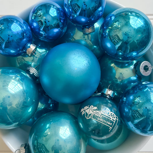 Set 19 Vintage Teal Mercury Glass Ornaments