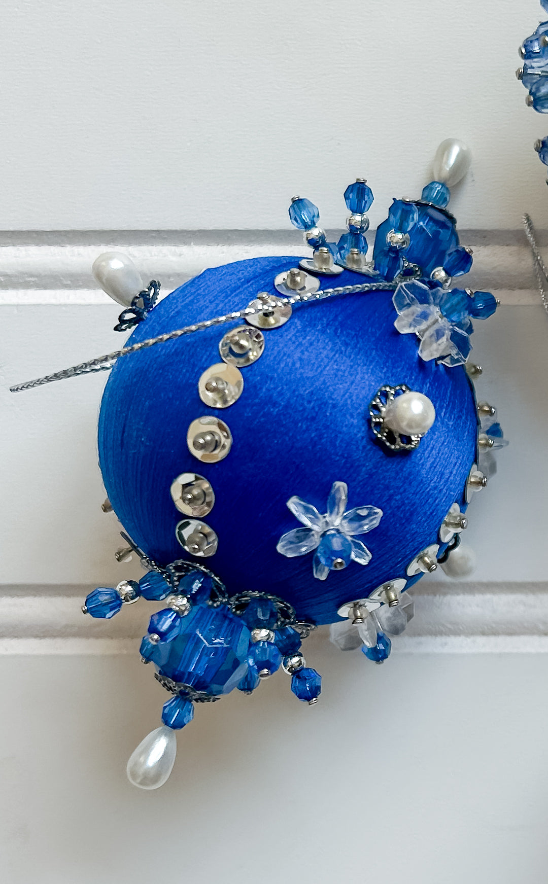 Set 3 Vintage Blue & White Pincushion Ornaments