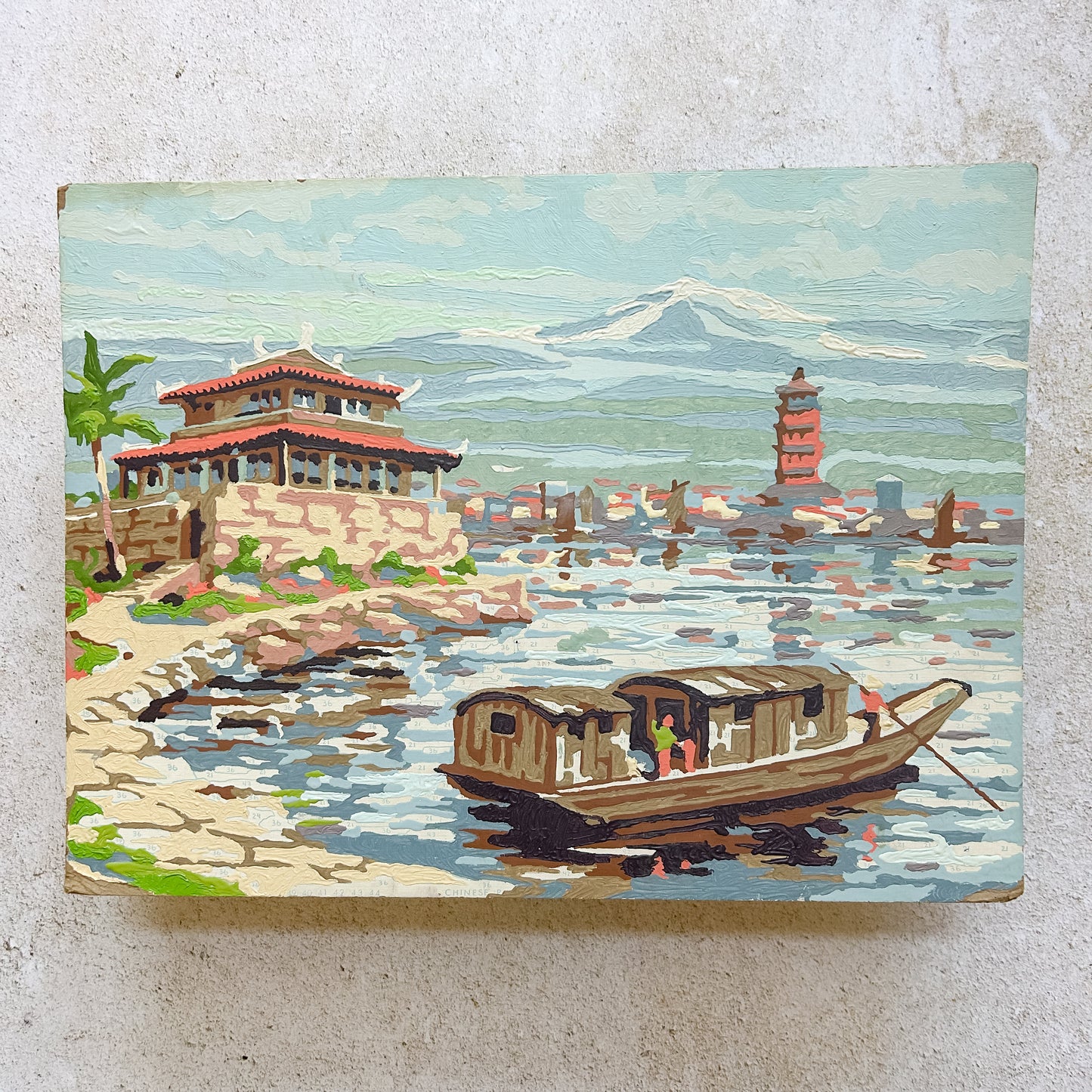 Vintage Paint by Number Boat on Lake Scene