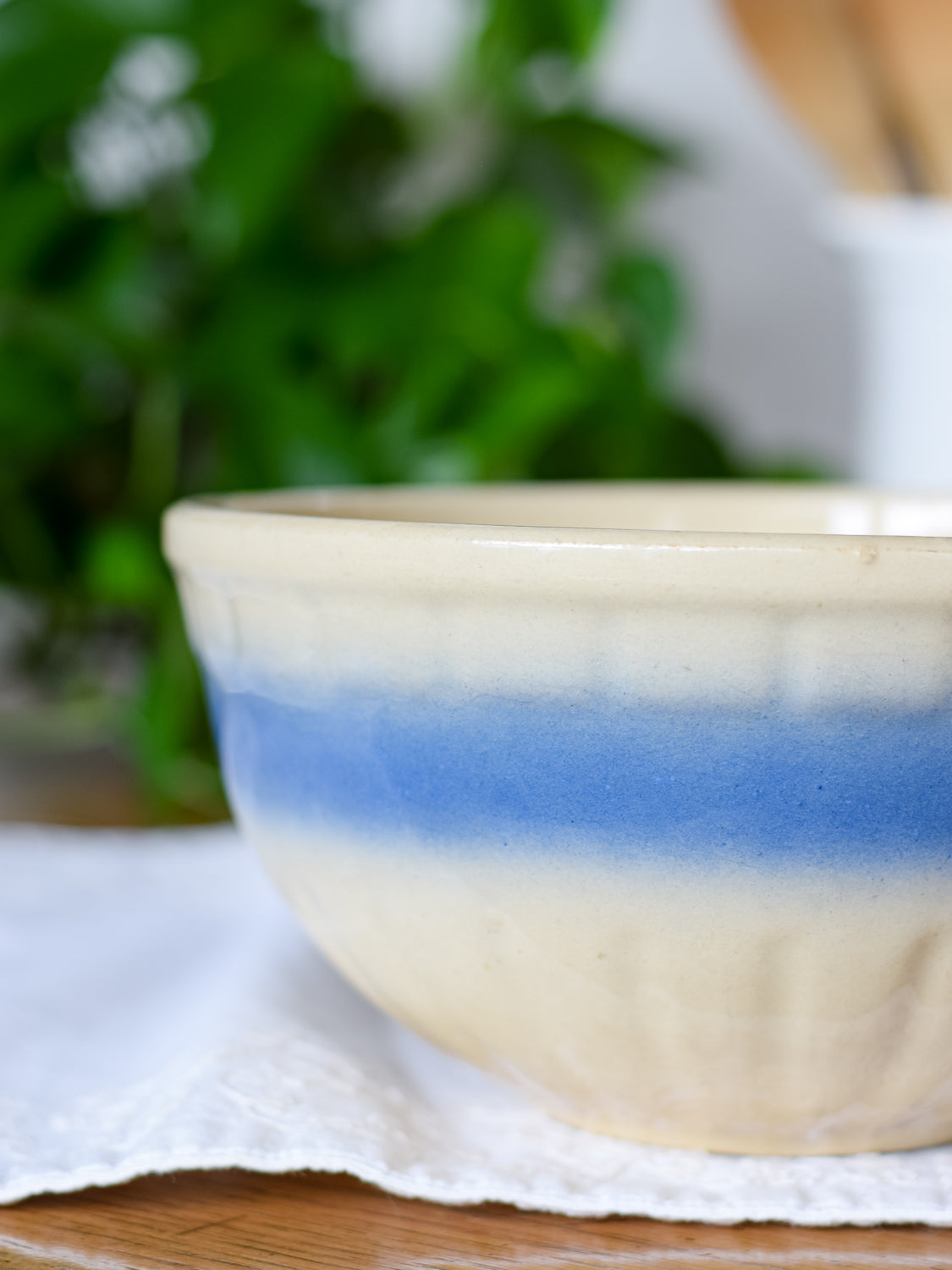 Blue Stripe Fluted Pottery Bowl