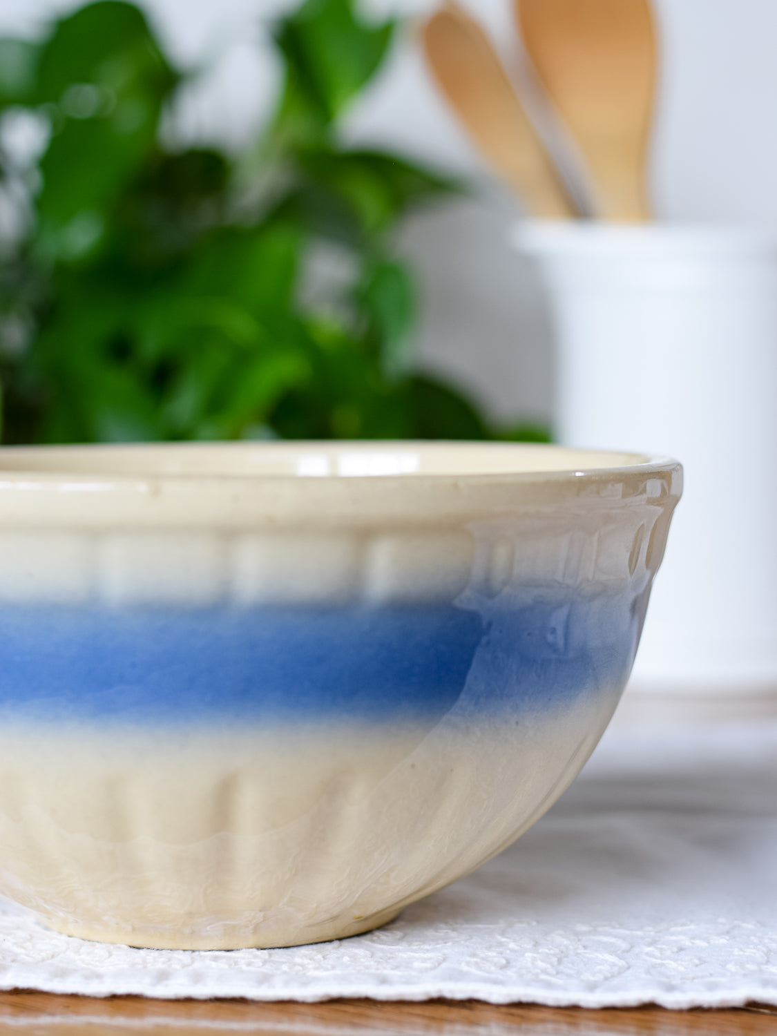 Blue Stripe Fluted Pottery Bowl