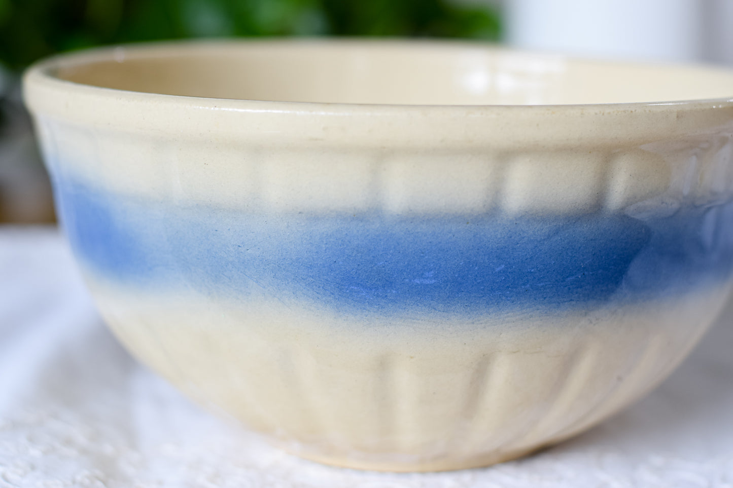 Blue Stripe Fluted Pottery Bowl